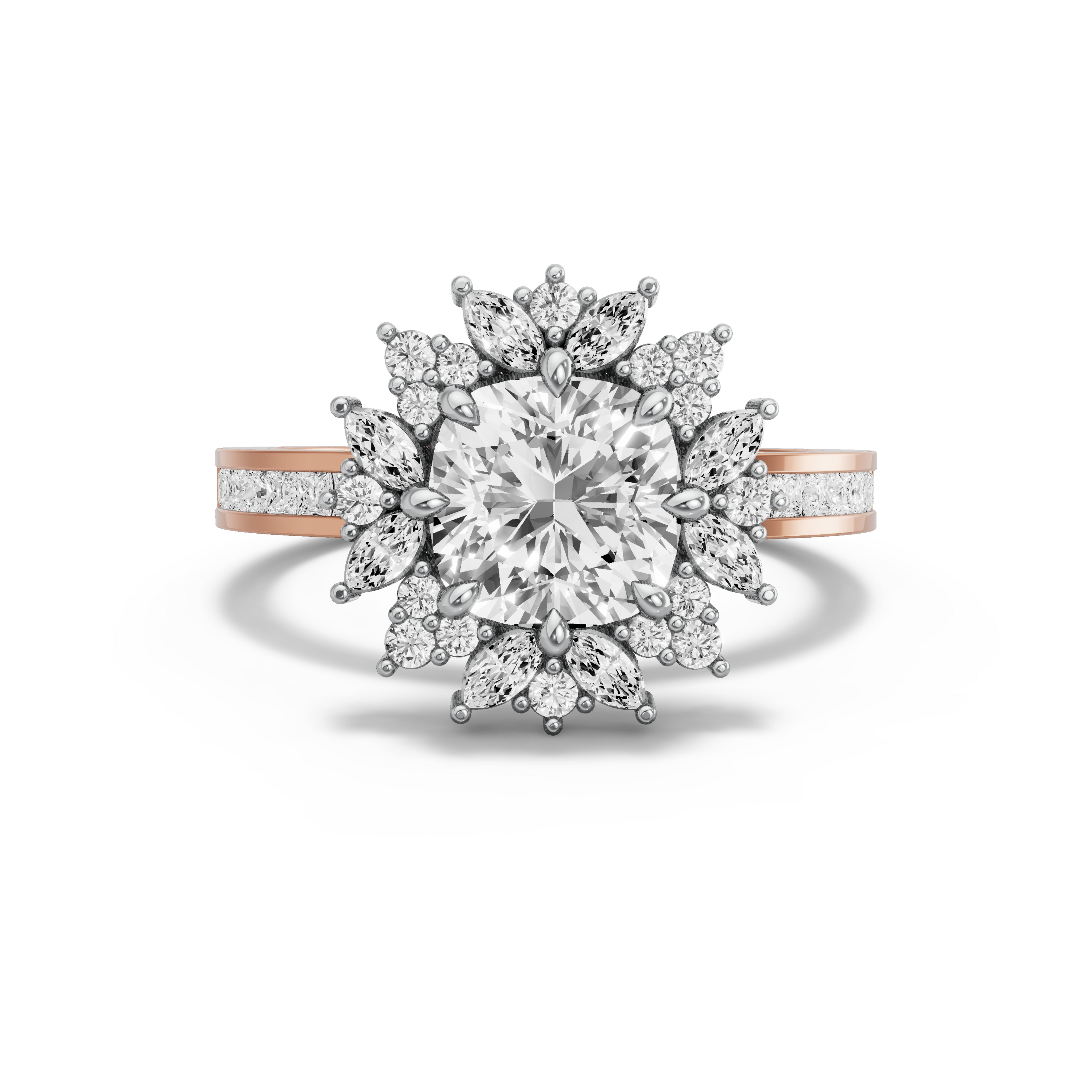 Image for Square Cushion Fancy Halo Ring with Channel band