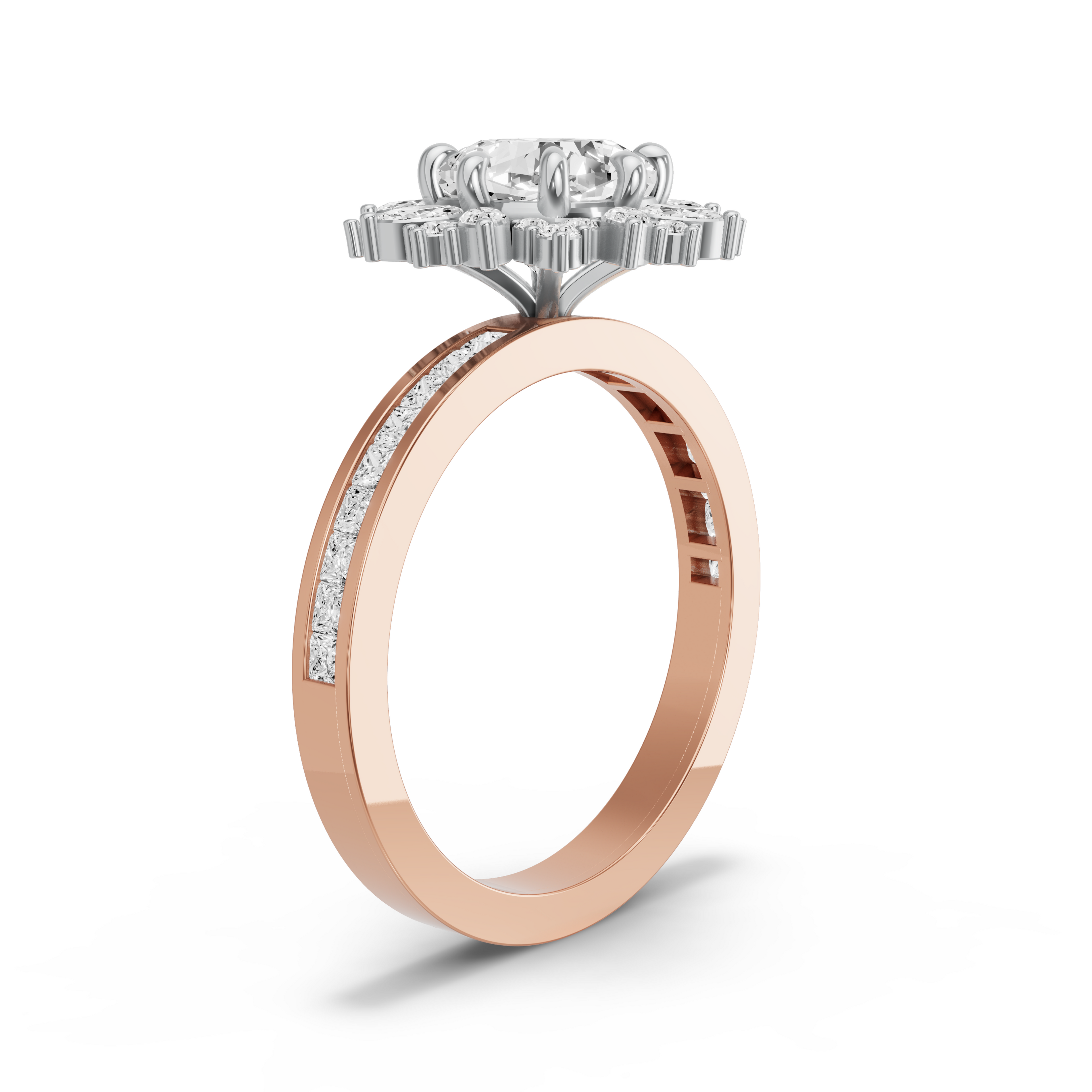 Image for Square Cushion Fancy Halo Ring with Channel band