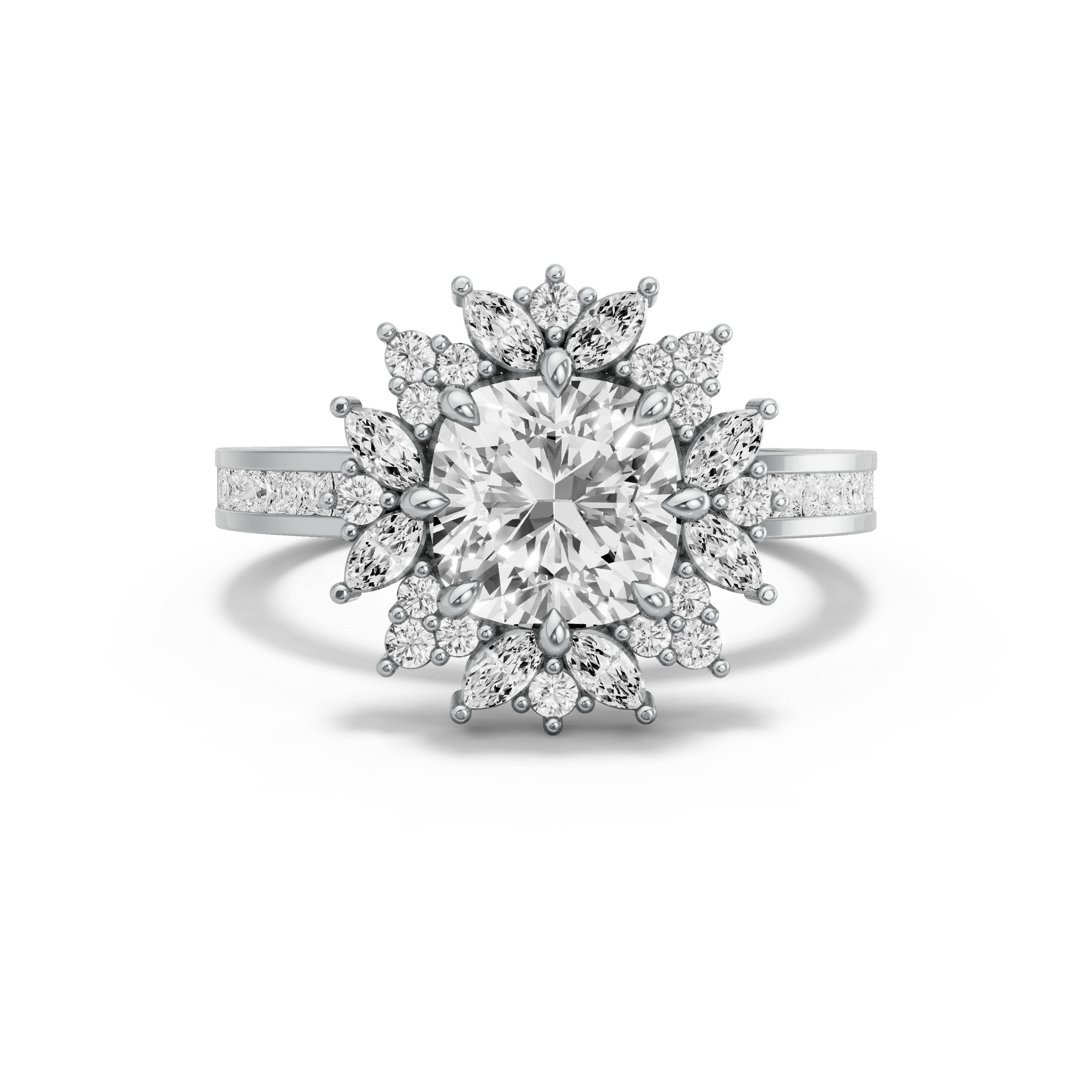 Image for Square Cushion Fancy Halo Ring with Channel band