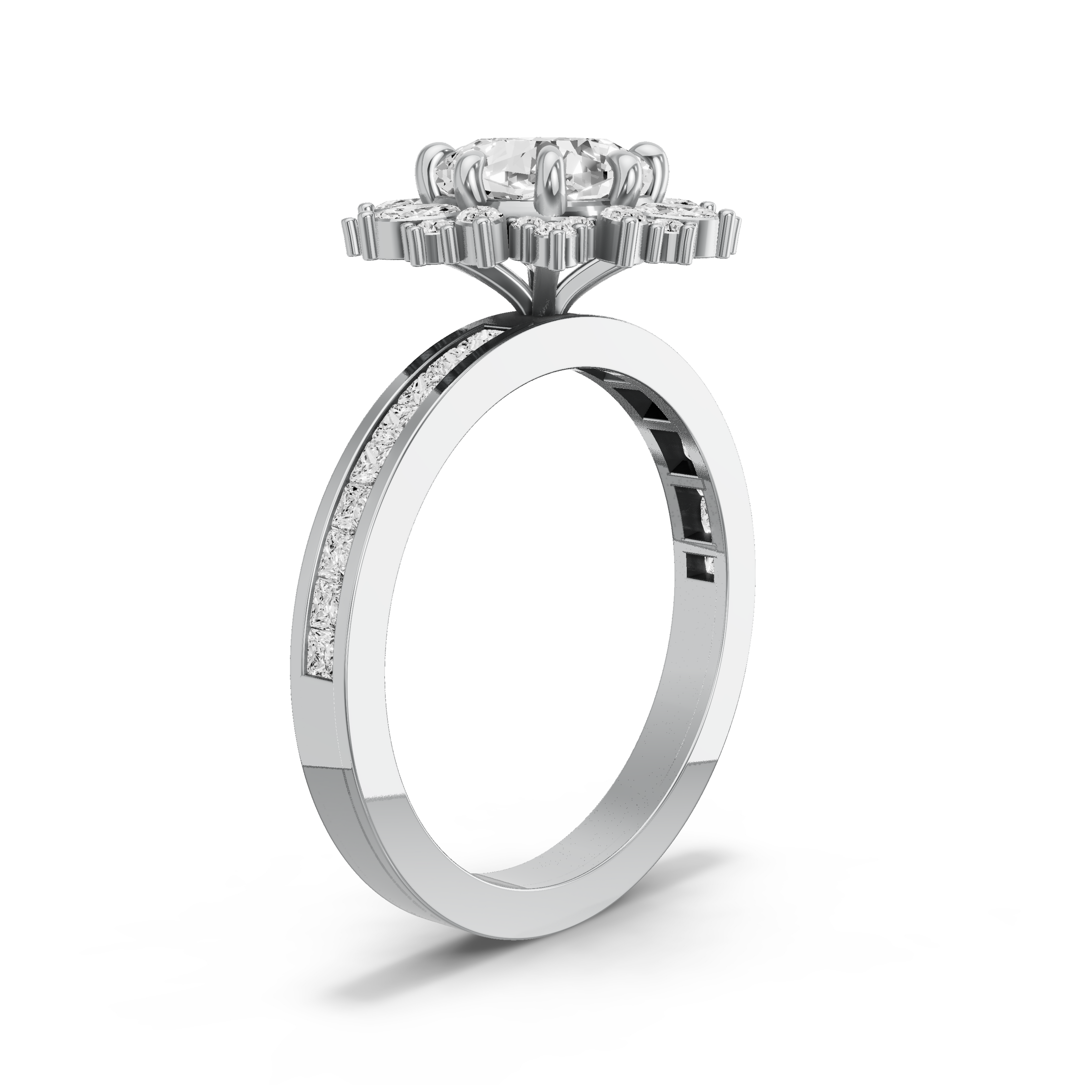 Image for Square Cushion Fancy Halo Ring with Channel band