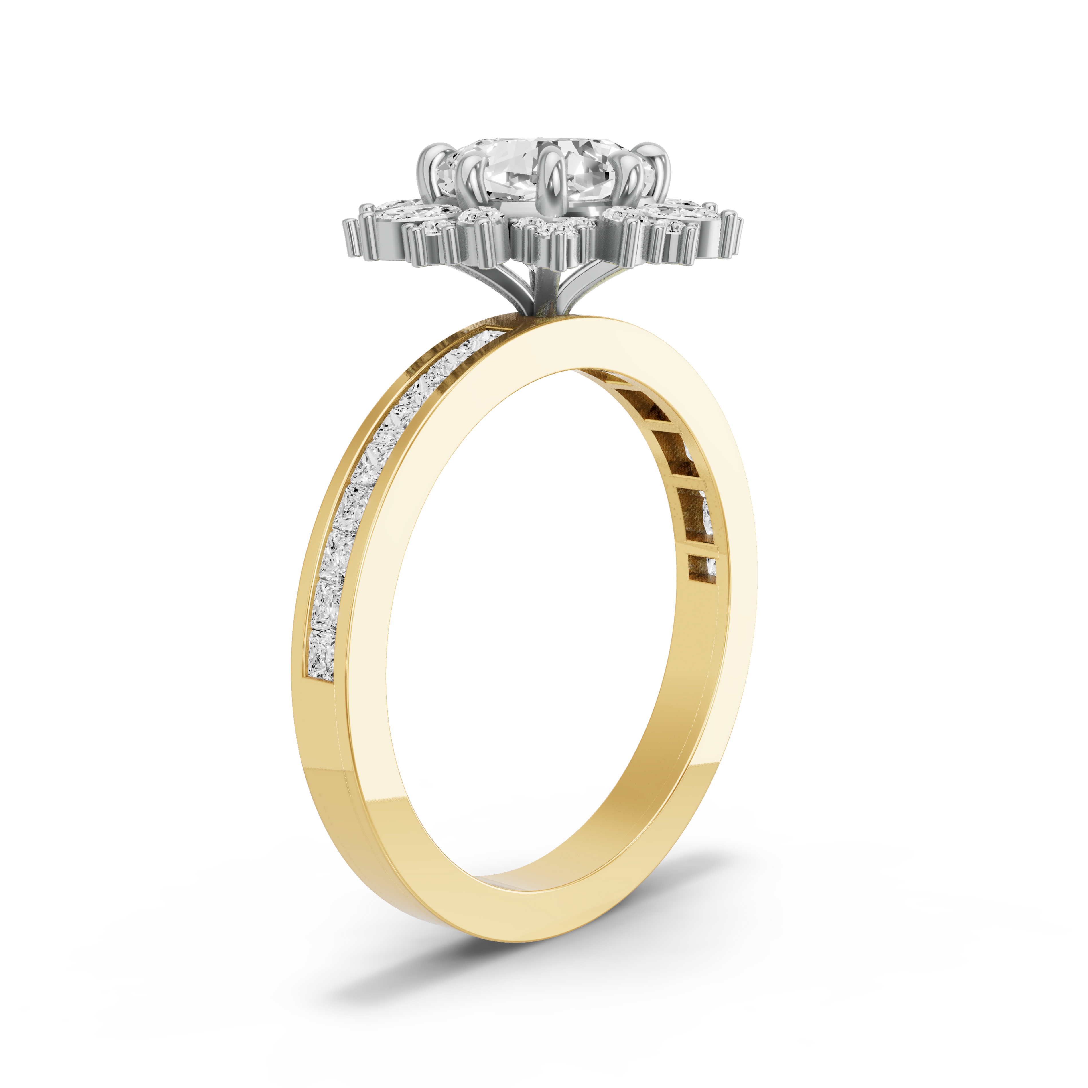 Image for Square Cushion Fancy Halo Ring with Channel band