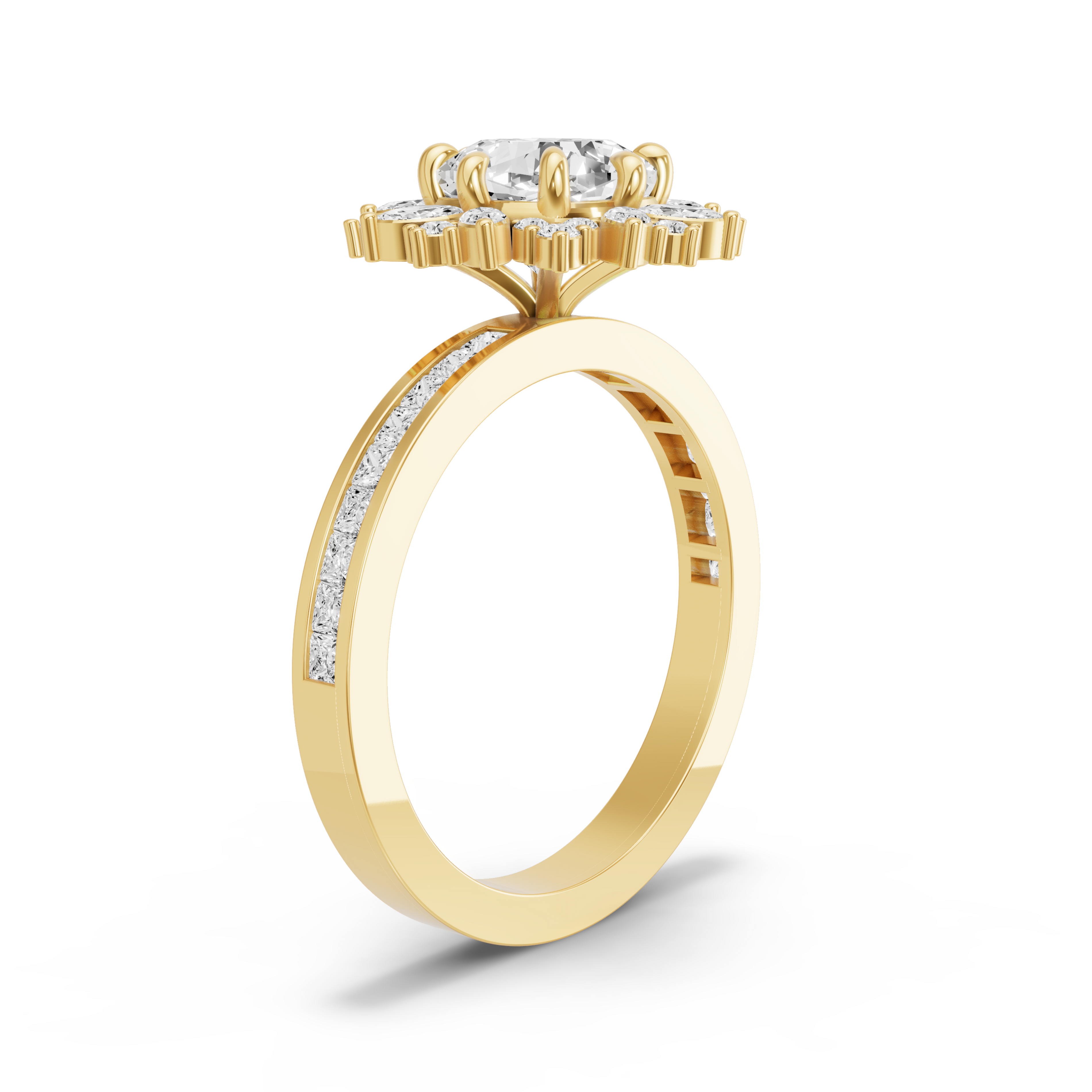 Image for Square Cushion Fancy Halo Ring with Channel band