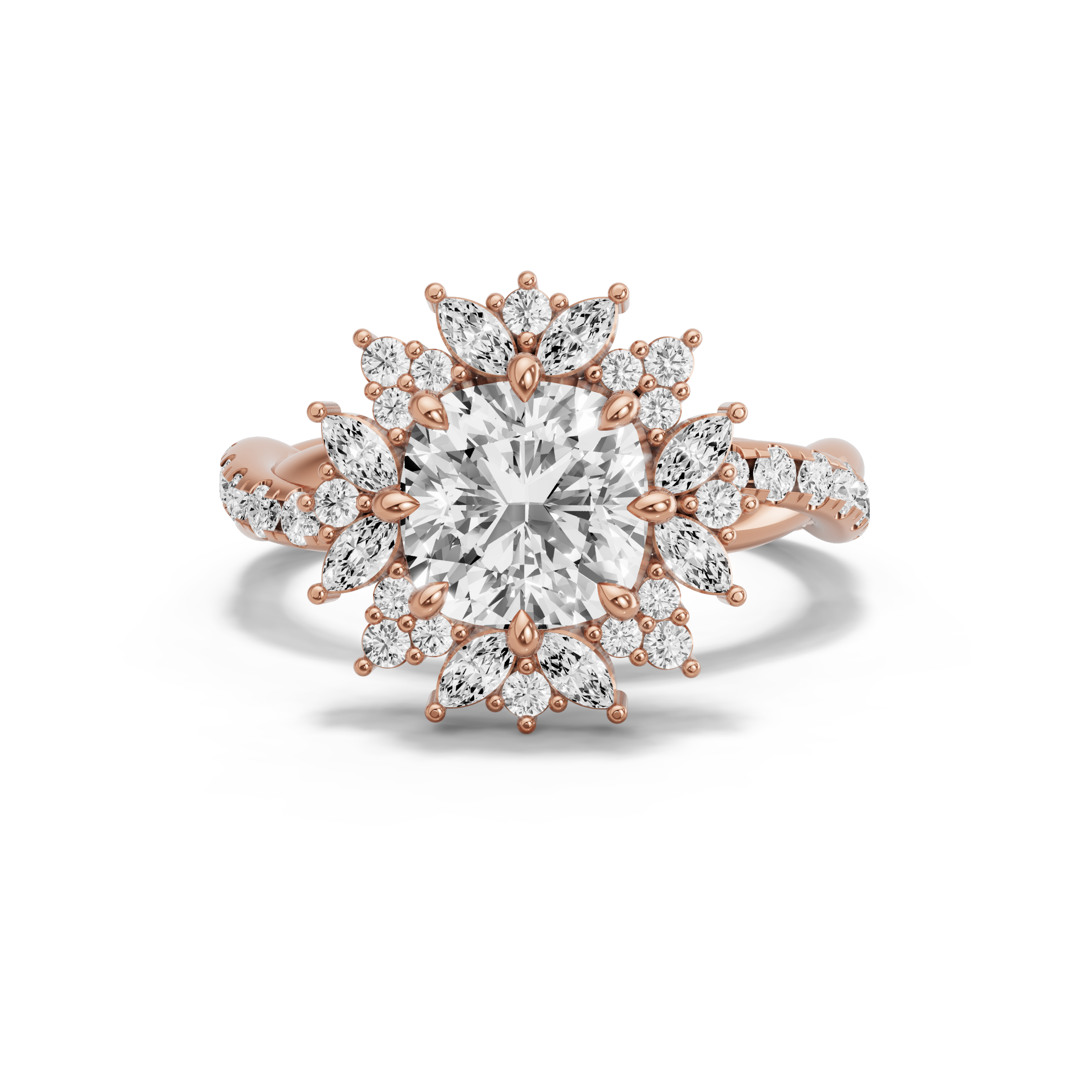 Image for Square Cushion Fancy Halo Ring with Rope Pave band