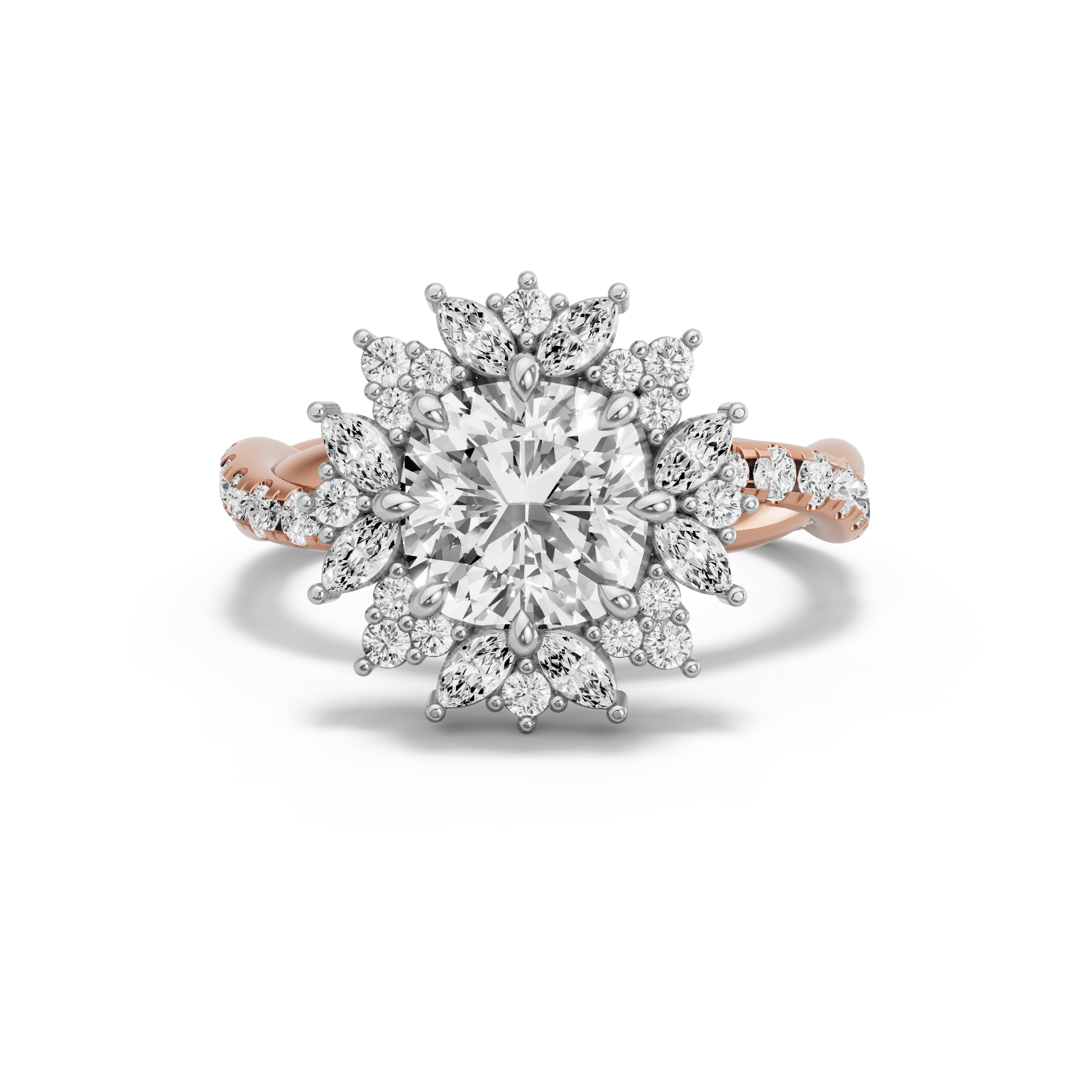 Image for Square Cushion Fancy Halo Ring with Rope Pave band