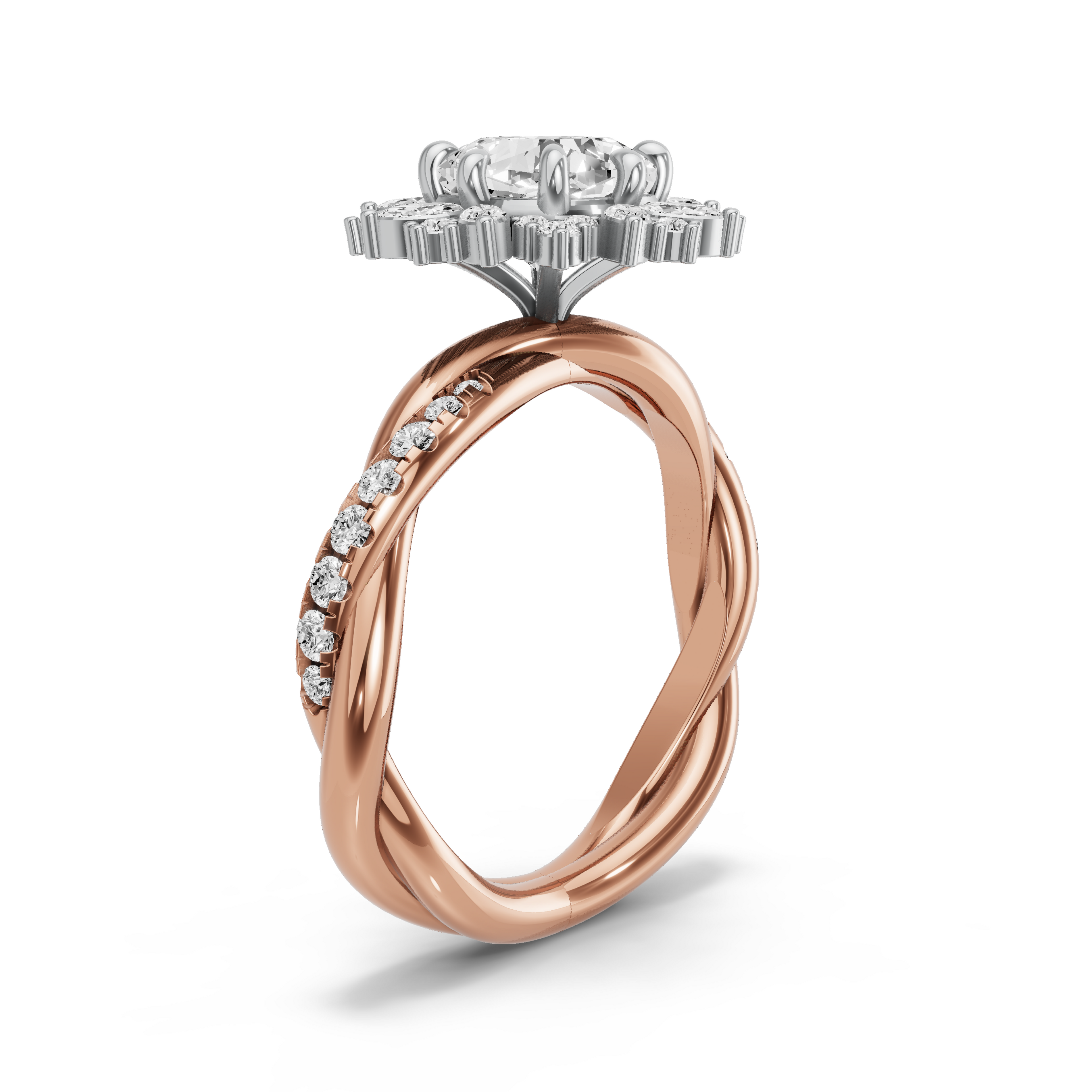 Image for Square Cushion Fancy Halo Ring with Rope Pave band