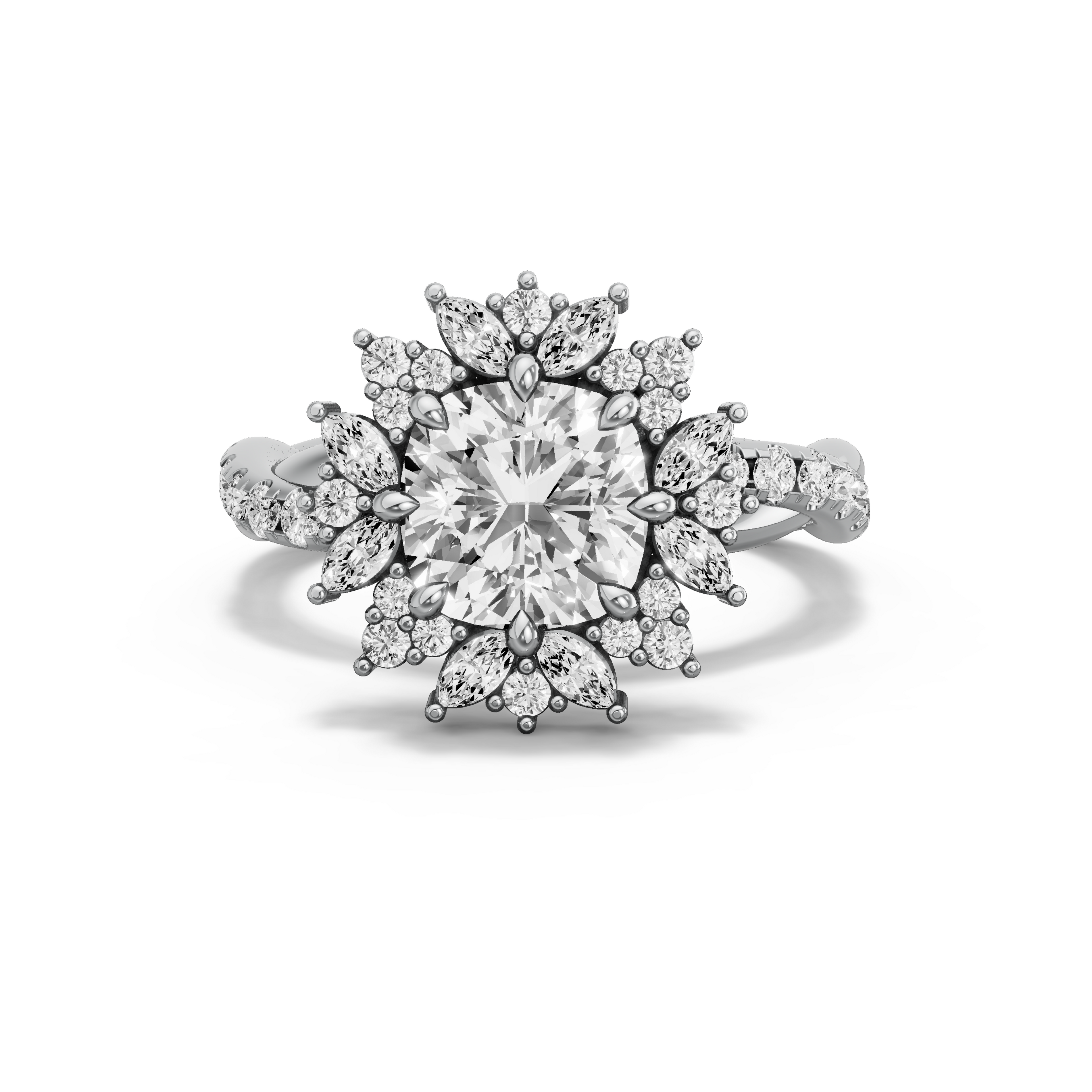 Image for Square Cushion Fancy Halo Ring with Rope Pave band