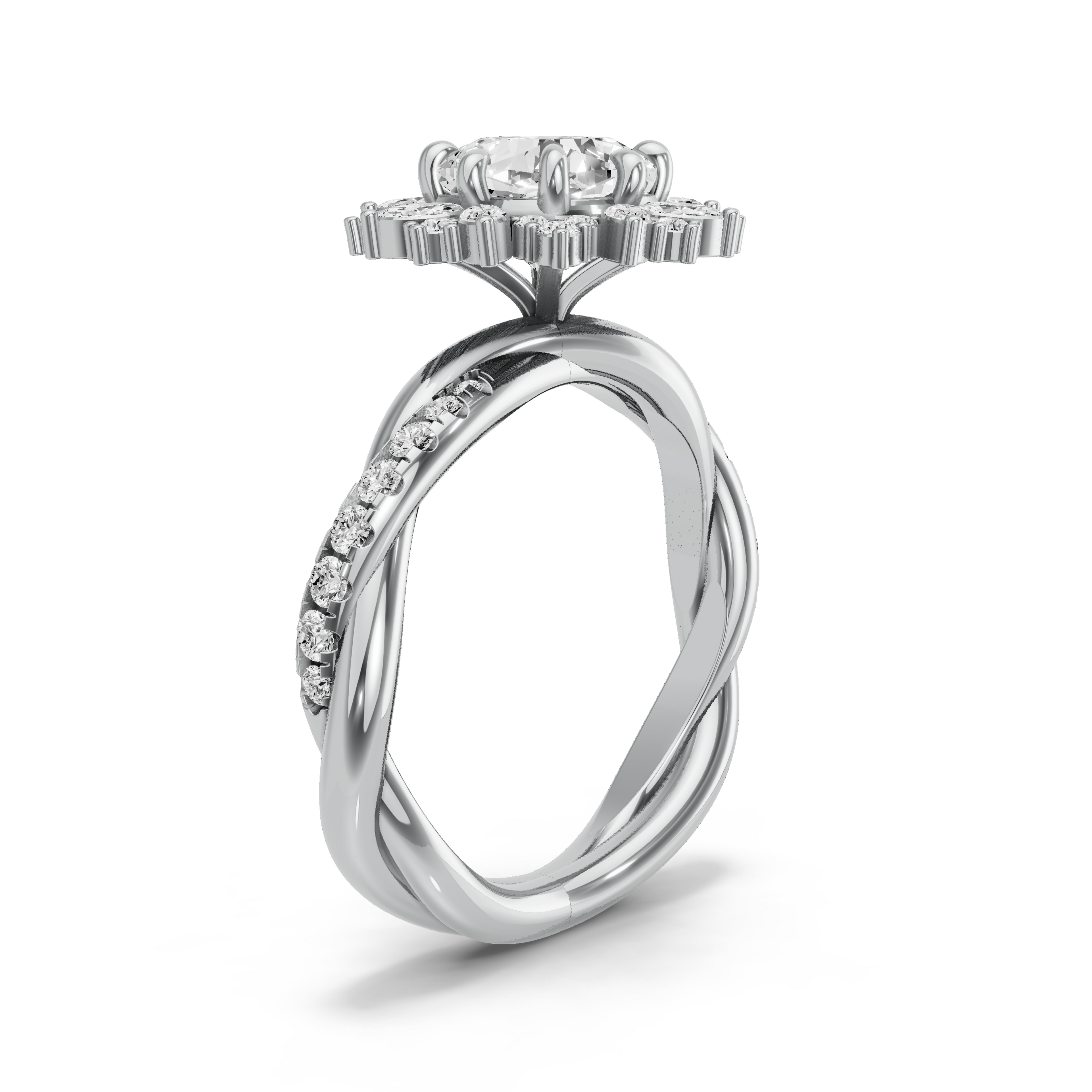 Image for Square Cushion Fancy Halo Ring with Rope Pave band