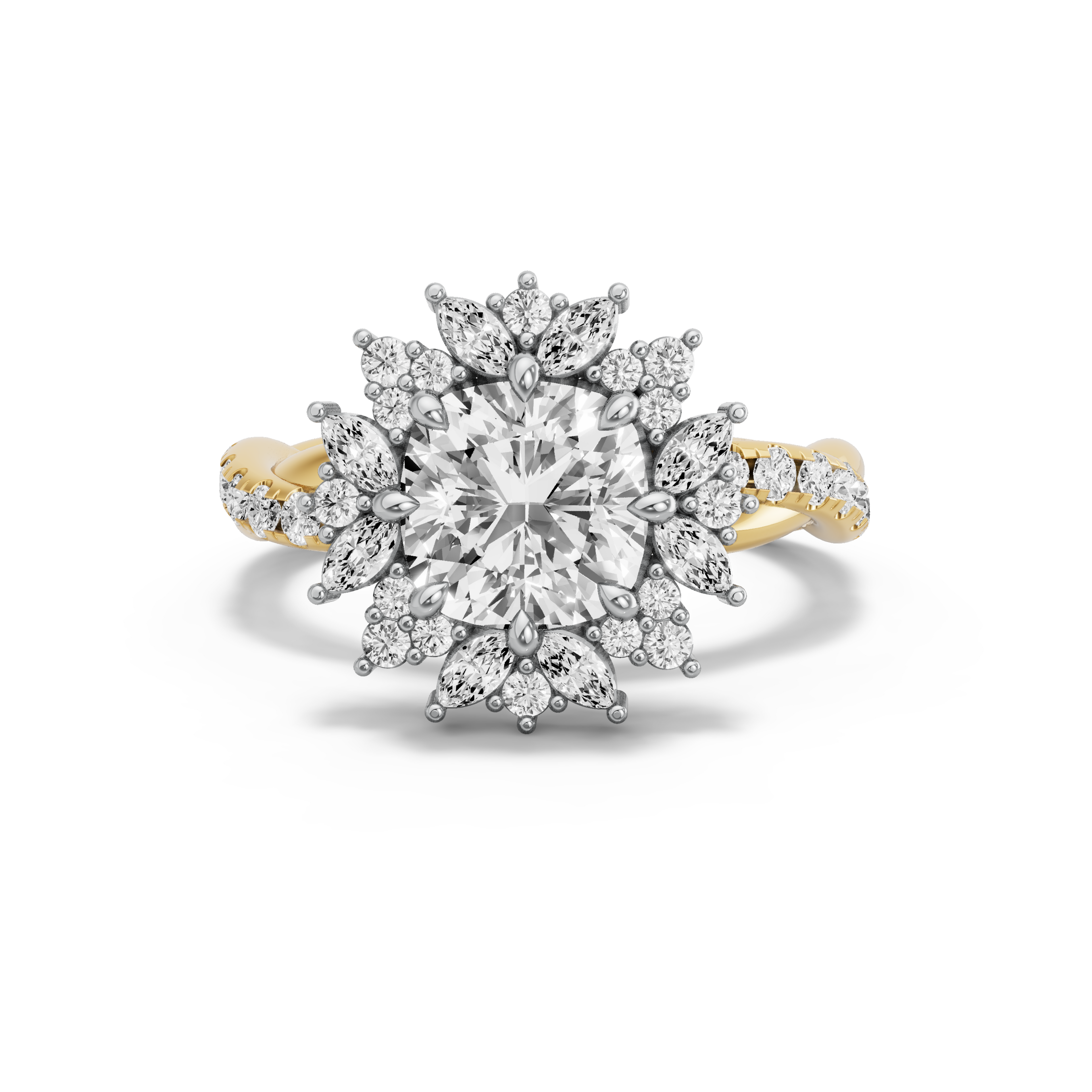 Image for Square Cushion Fancy Halo Ring with Rope Pave band