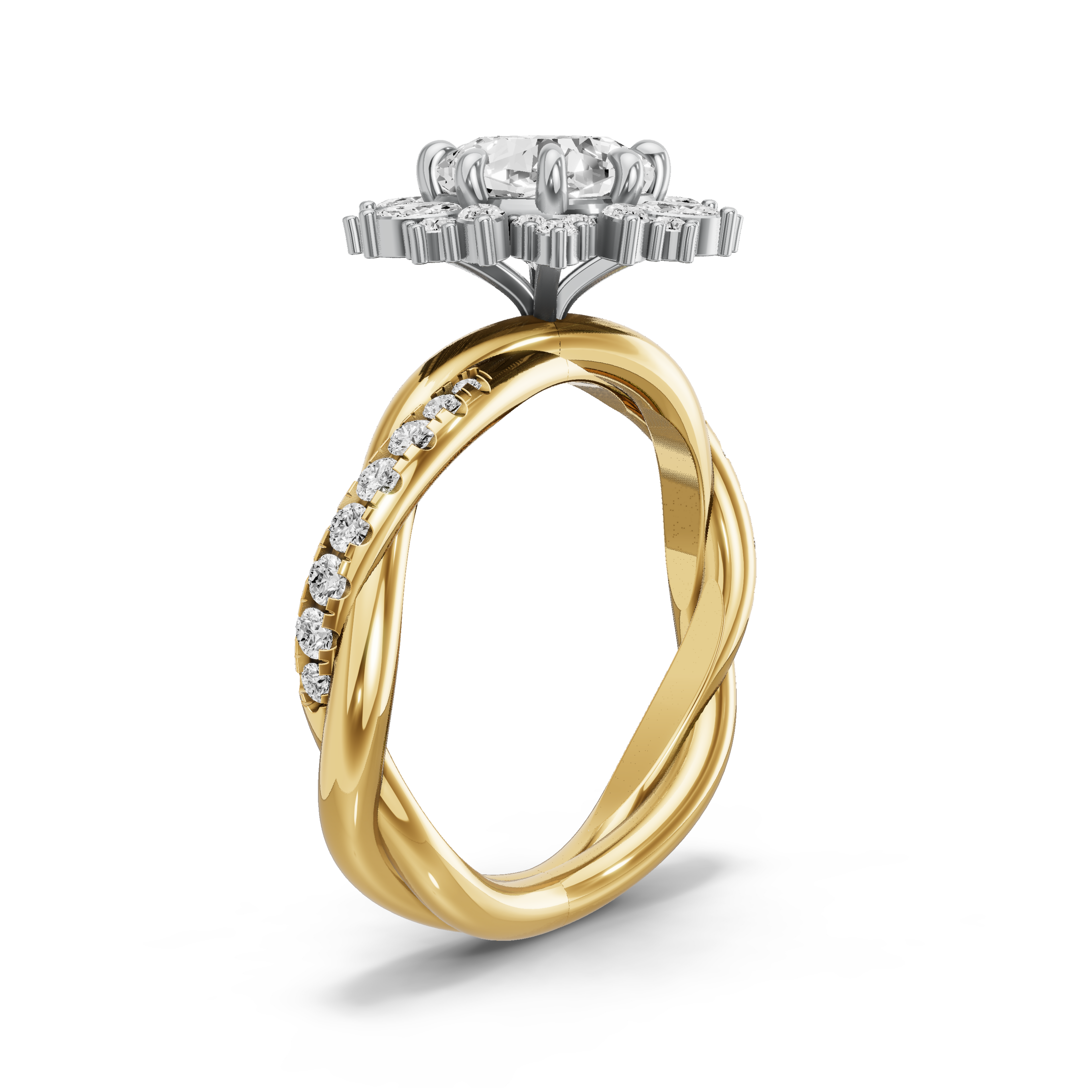 Image for Square Cushion Fancy Halo Ring with Rope Pave band