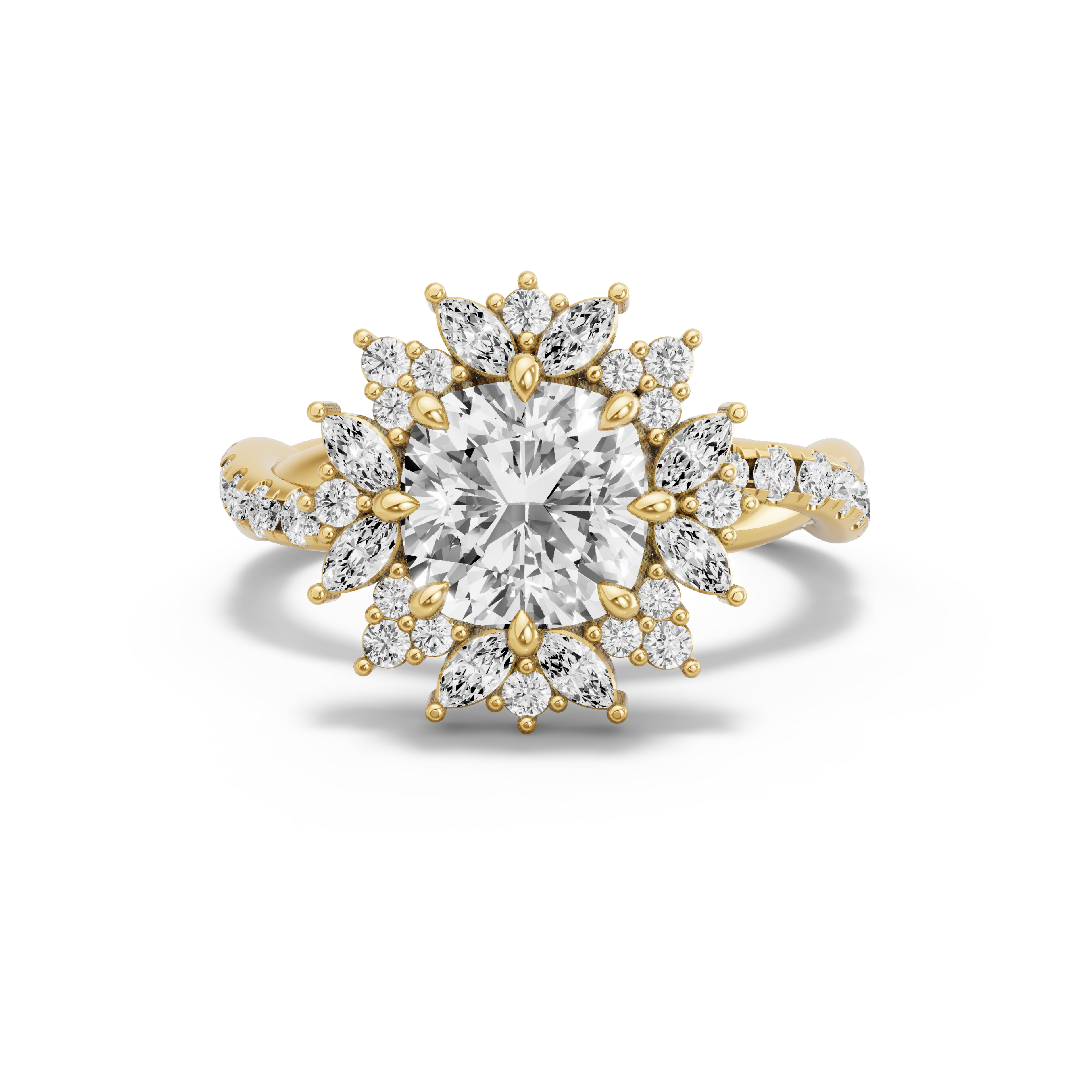 Image for Square Cushion Fancy Halo Ring with Rope Pave band