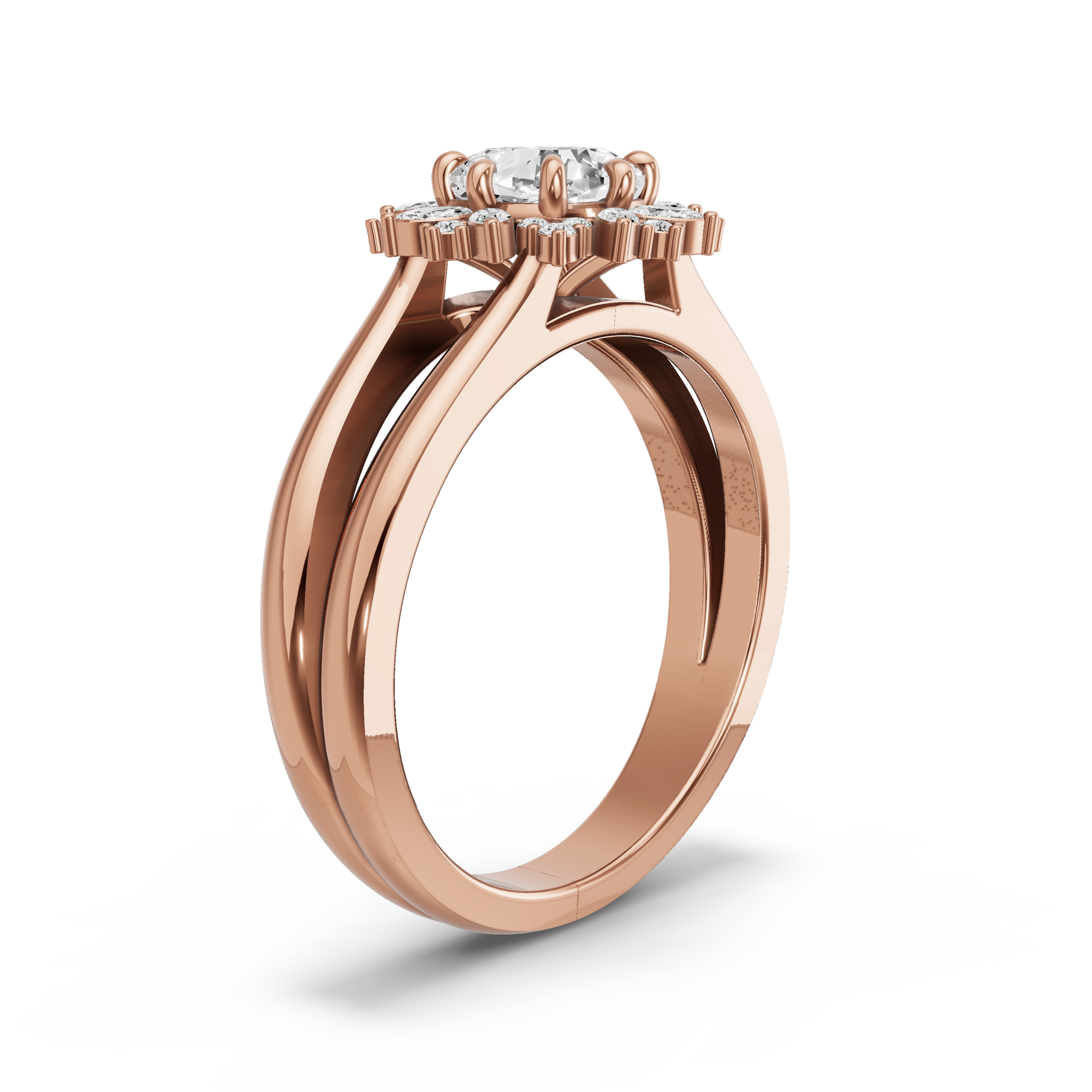 Image for Square Cushion Fancy Halo Ring with Split Ring Solitaire band