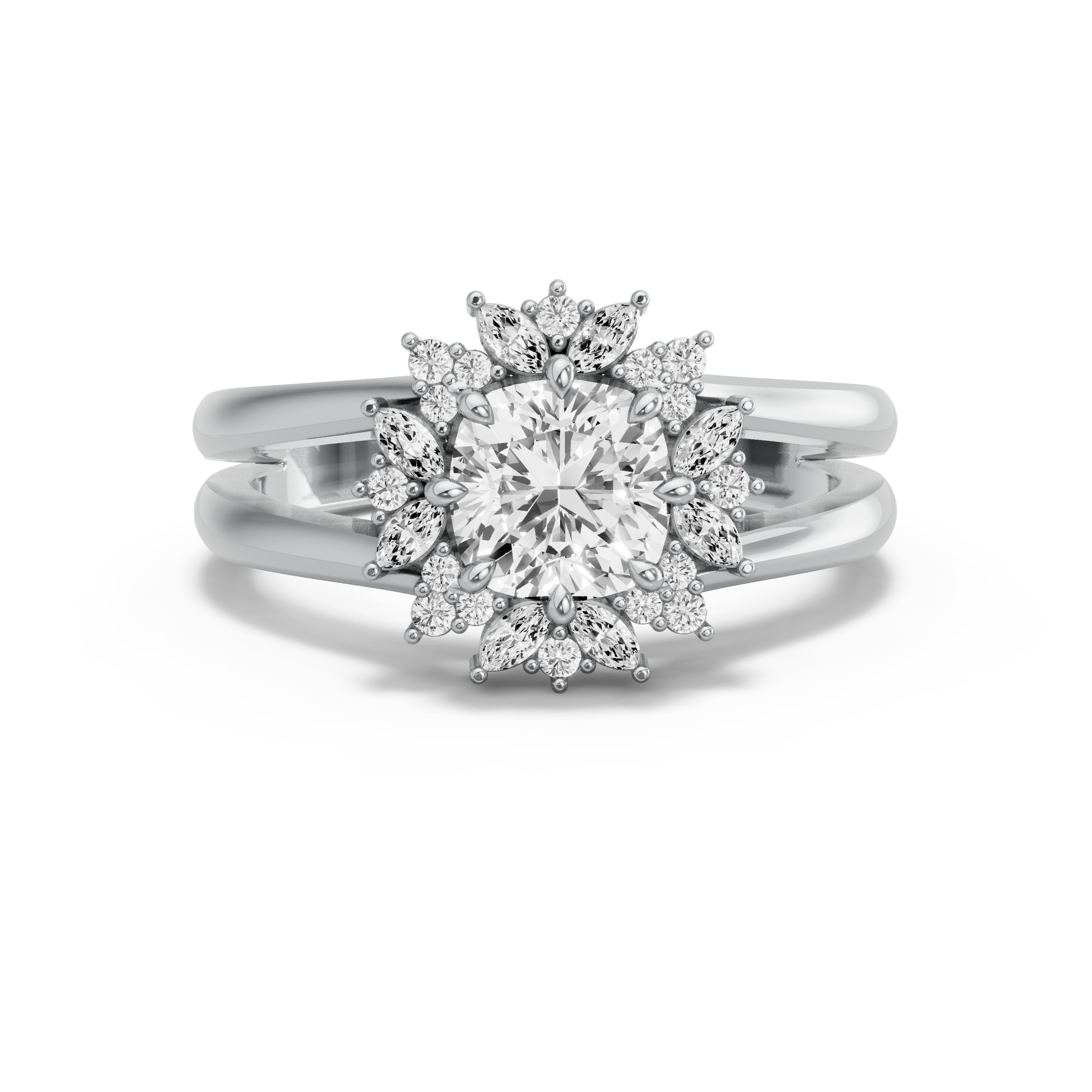 Image for Square Cushion Fancy Halo Ring with Split Ring Solitaire band