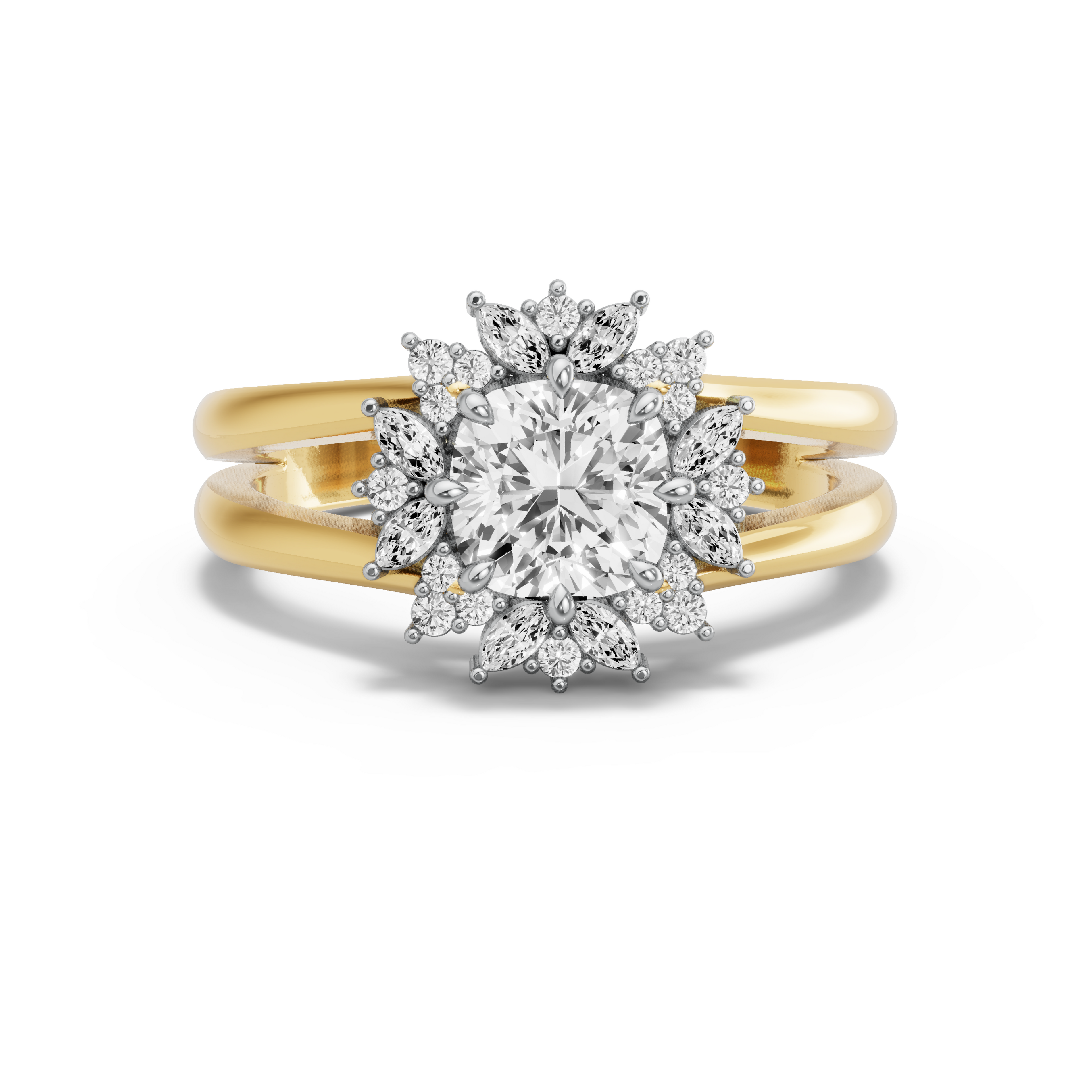 Image for Square Cushion Fancy Halo Ring with Split Ring Solitaire band