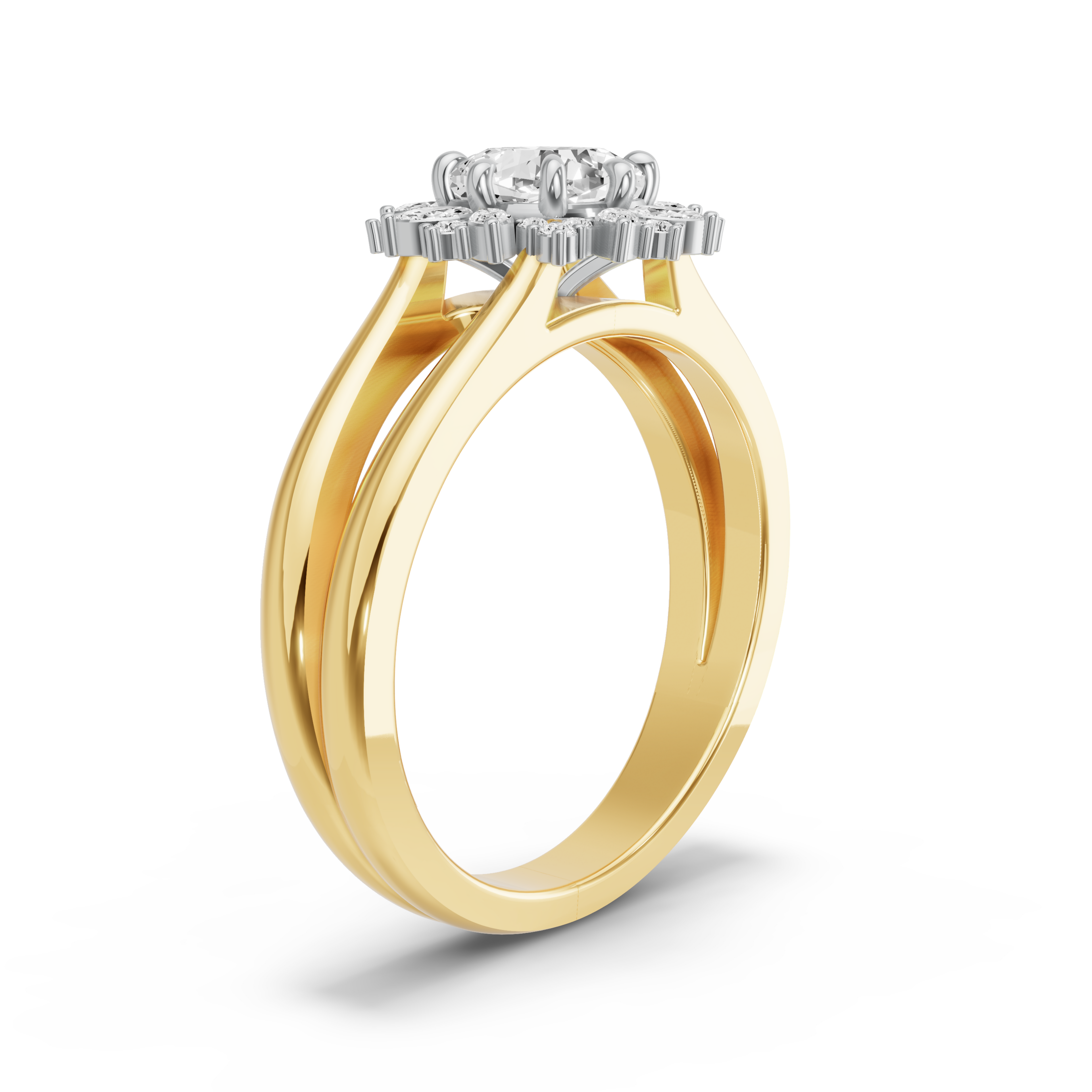 Image for Square Cushion Fancy Halo Ring with Split Ring Solitaire band