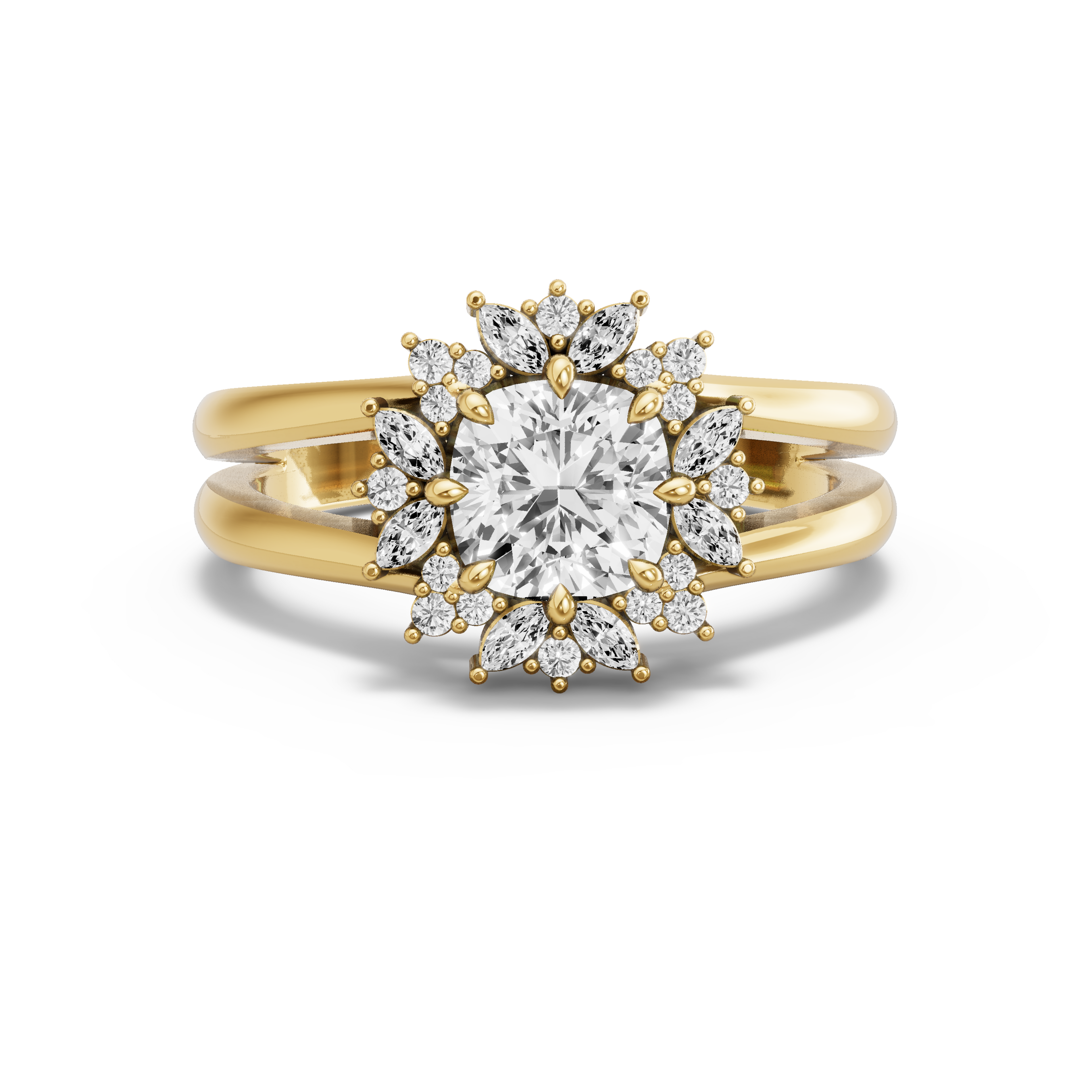 Image for Square Cushion Fancy Halo Ring with Split Ring Solitaire band