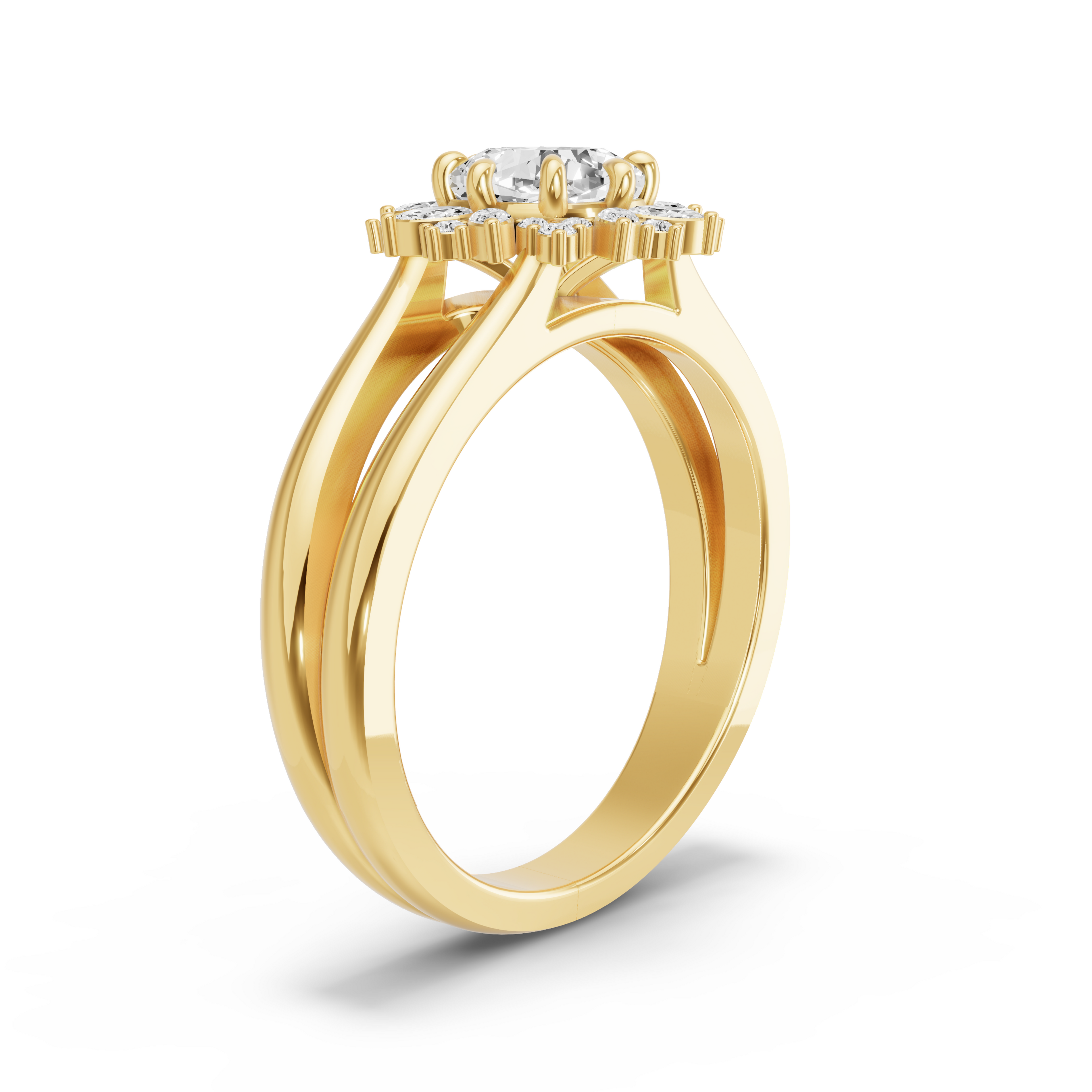 Image for Square Cushion Fancy Halo Ring with Split Ring Solitaire band