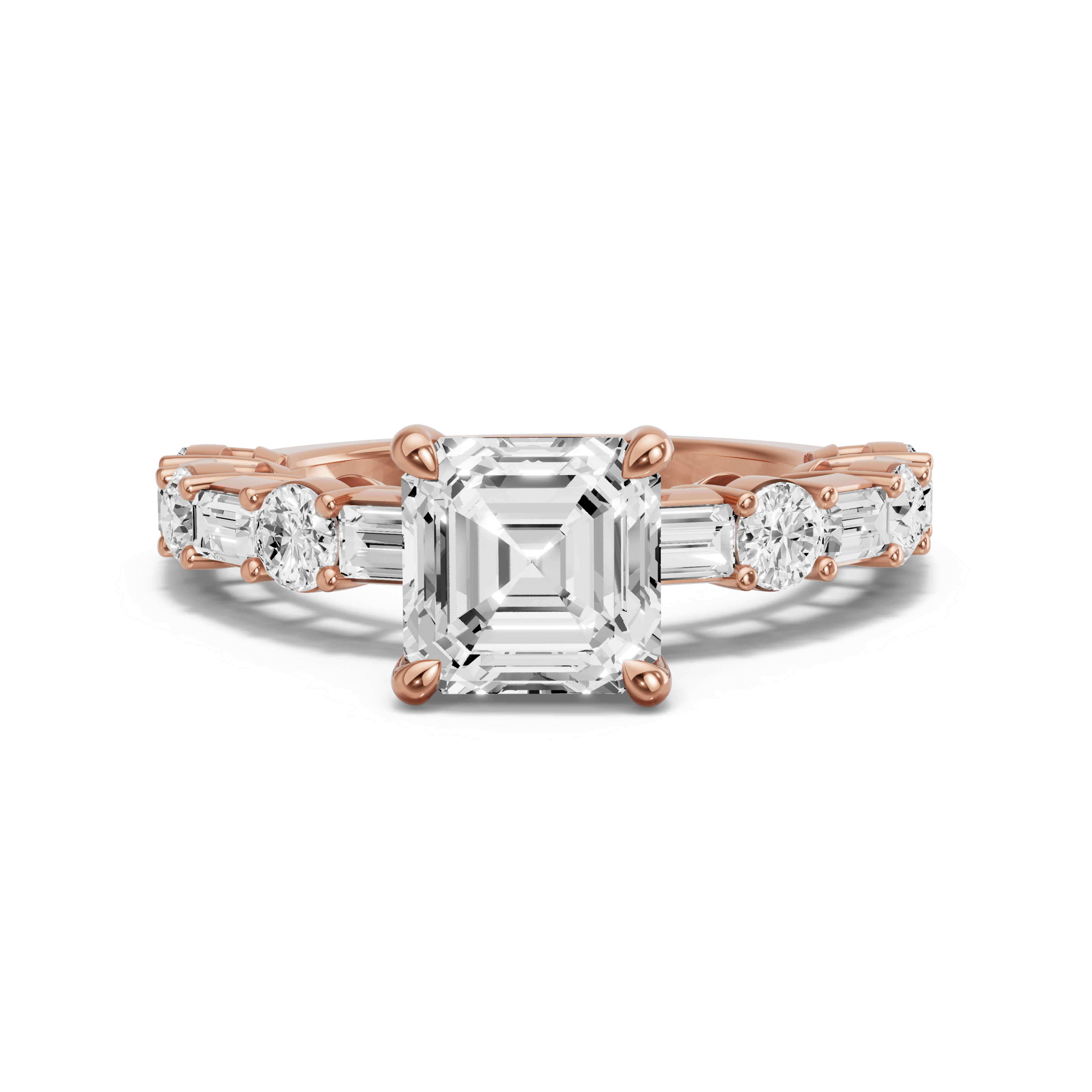 Image for Asscher Four Prong Ring with Alternating Baguette band in 10K Yellow Gold