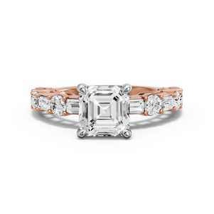 Image for Asscher Four Prong Ring with Alternating Baguette band