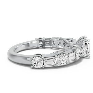 Image for Asscher Four Prong Ring with Alternating Baguette band