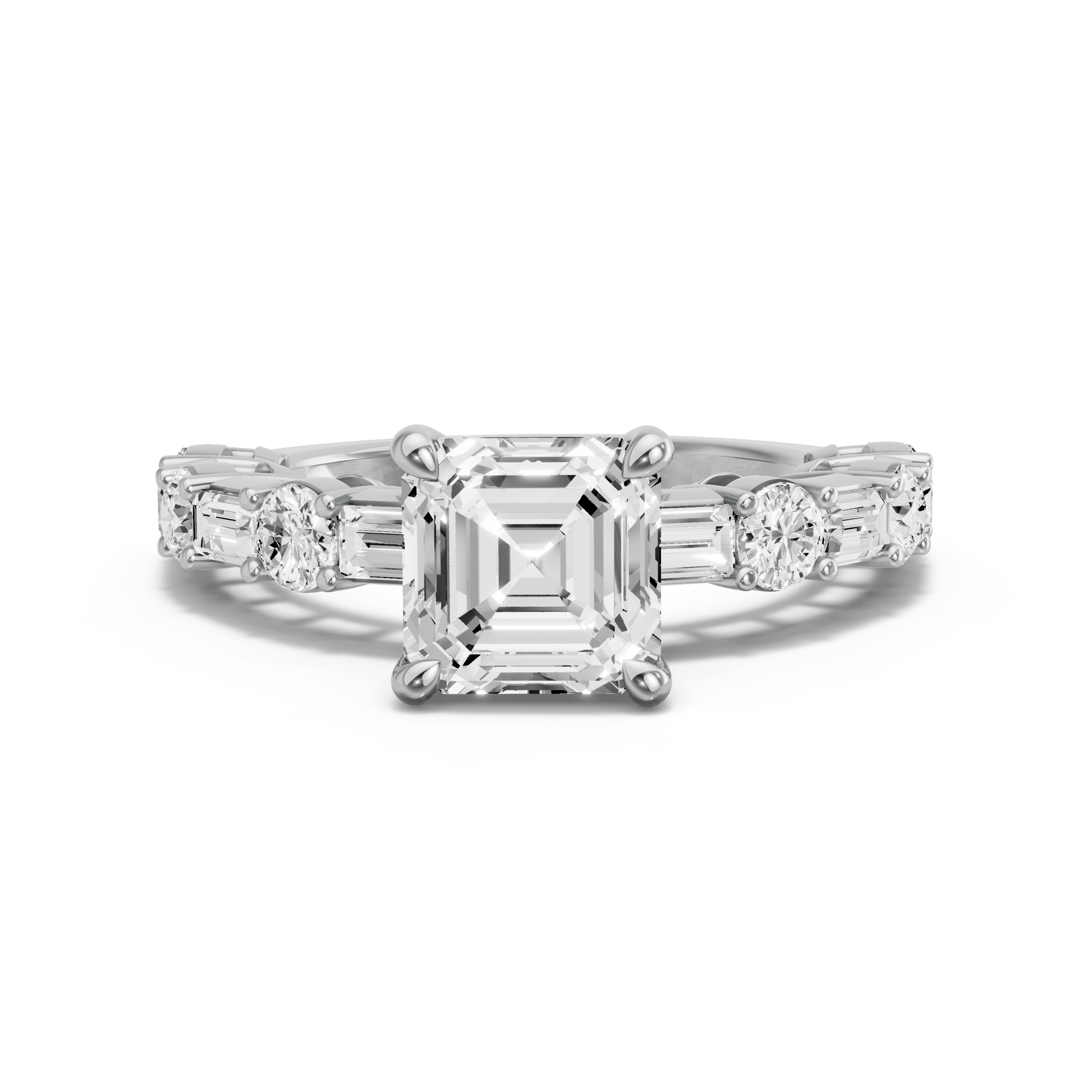 Image for Asscher Four Prong Ring with Alternating Baguette band in 18K Two Tone Rose Gold