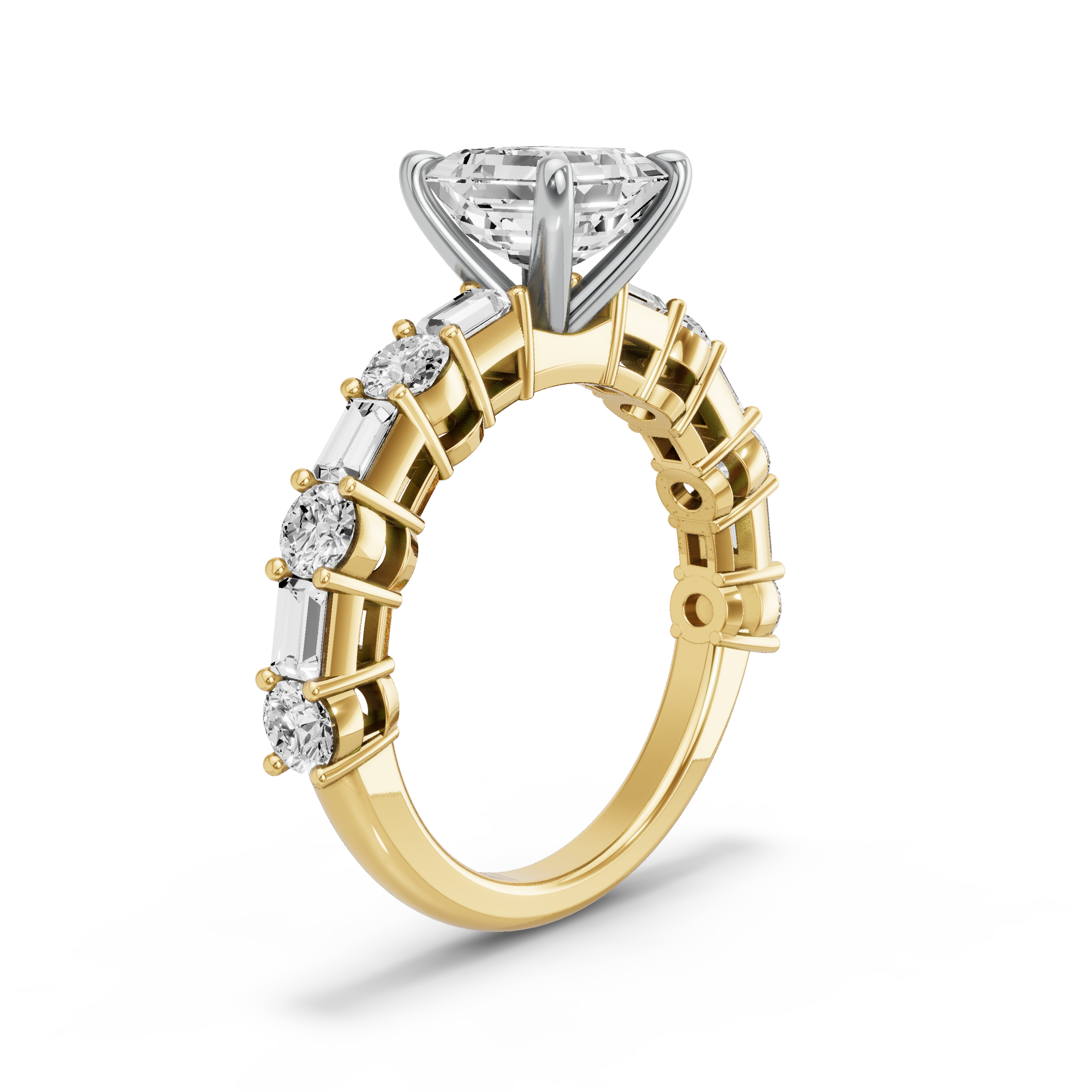 Image for Asscher Four Prong Ring with Alternating Baguette band in 18K Rose Gold