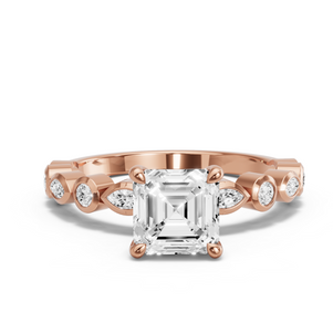 Image for Asscher Four Prong Ring with Alternating Marquise band