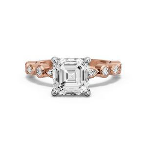 Image for Asscher Four Prong Ring with Alternating Marquise band