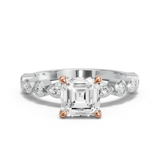 Image for Asscher Four Prong Ring with Alternating Marquise band