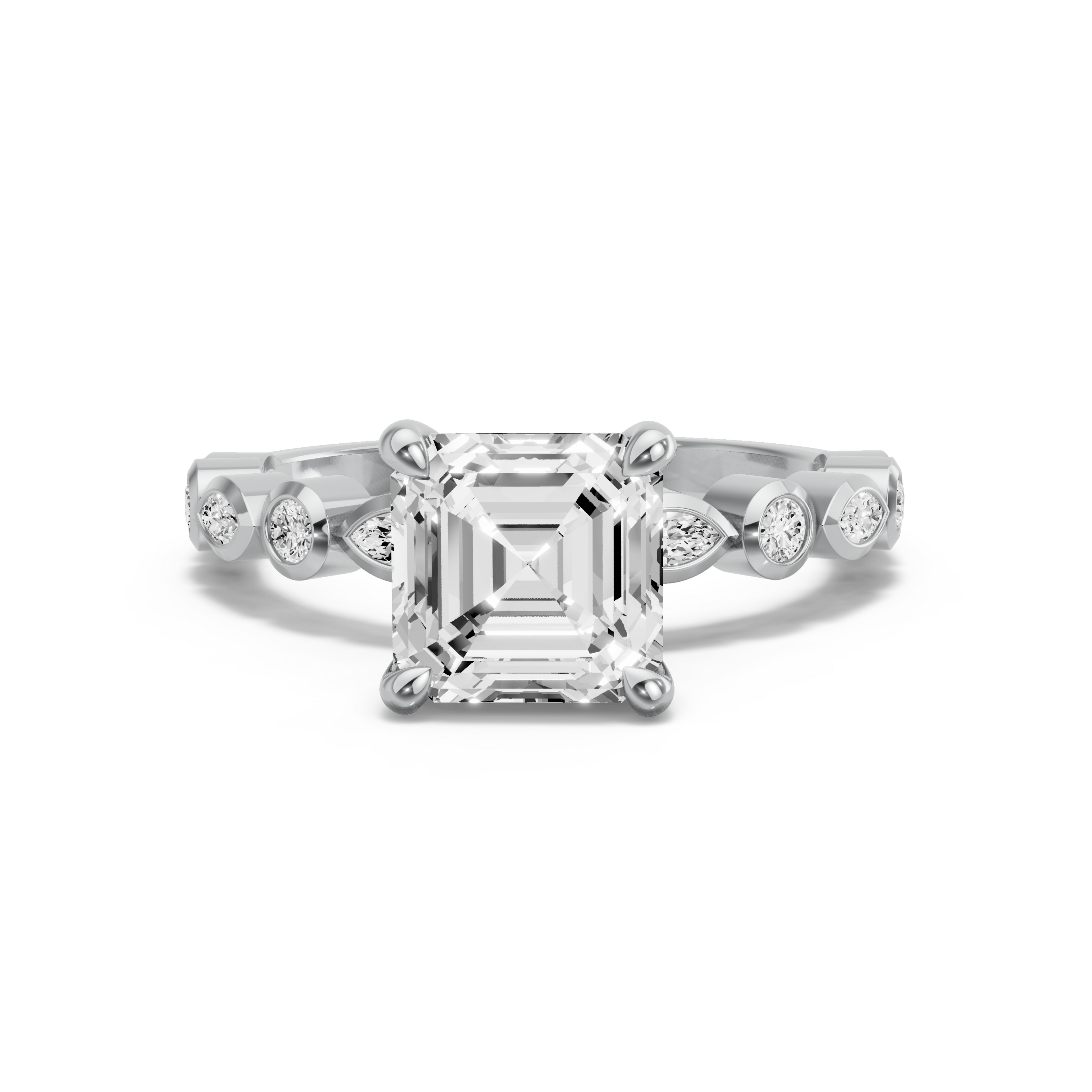 Image for Asscher Four Prong Ring with Alternating Marquise band in 14K Two Tone Rose Gold