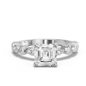 Image for Asscher Four Prong Ring with Alternating Marquise band