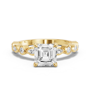 Image for Asscher Four Prong Ring with Alternating Marquise band