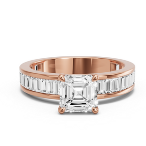Image for Asscher Four Prong Ring with Baguette Channel band