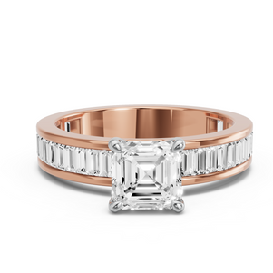 Image for Asscher Four Prong Ring with Baguette Channel band