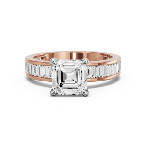 Image for Asscher Four Prong Ring with Baguette Channel band