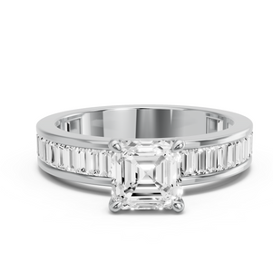 Image for Asscher Four Prong Ring with Baguette Channel band