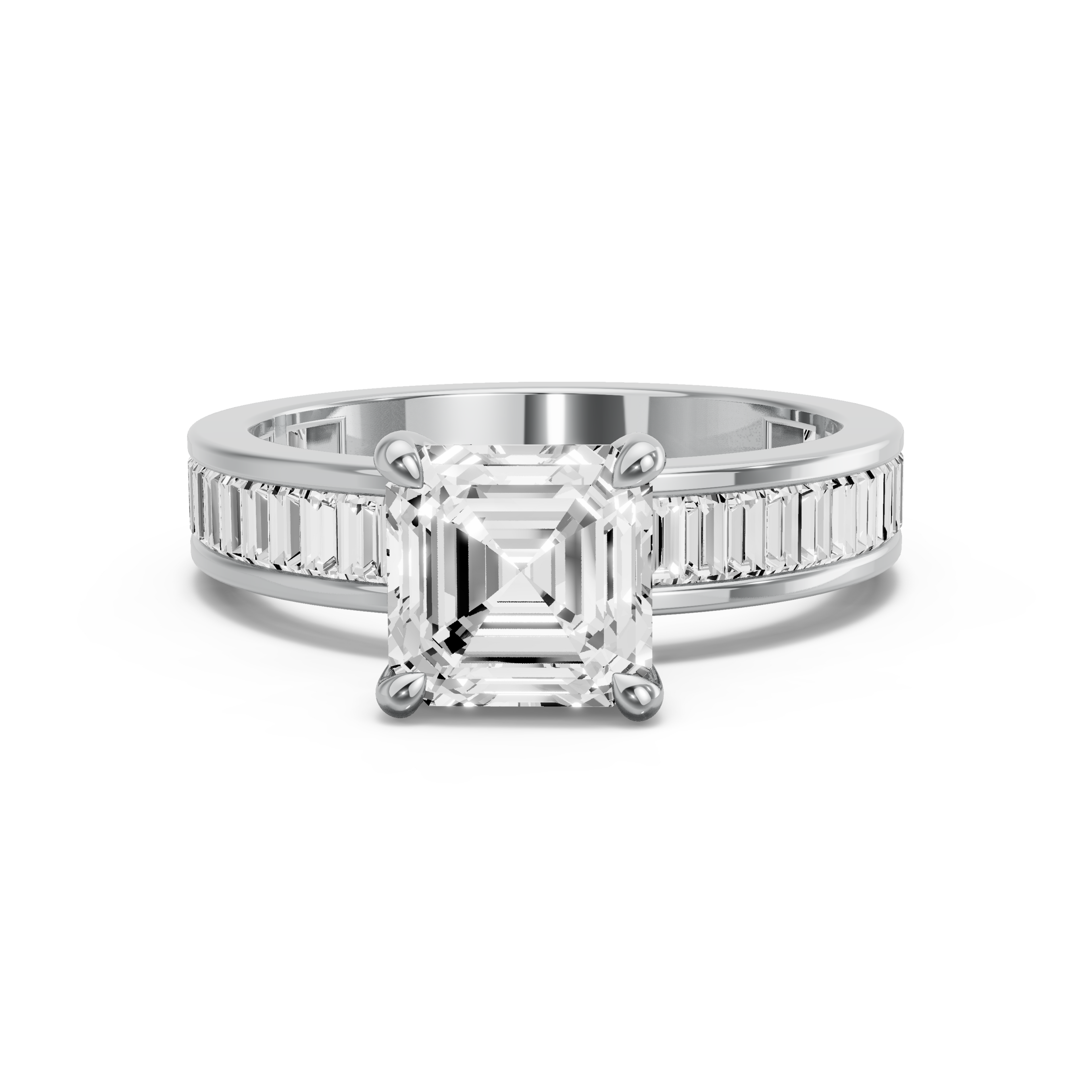 Image for Asscher Four Prong Ring with Baguette Channel band in 18K Two Tone Rose Gold