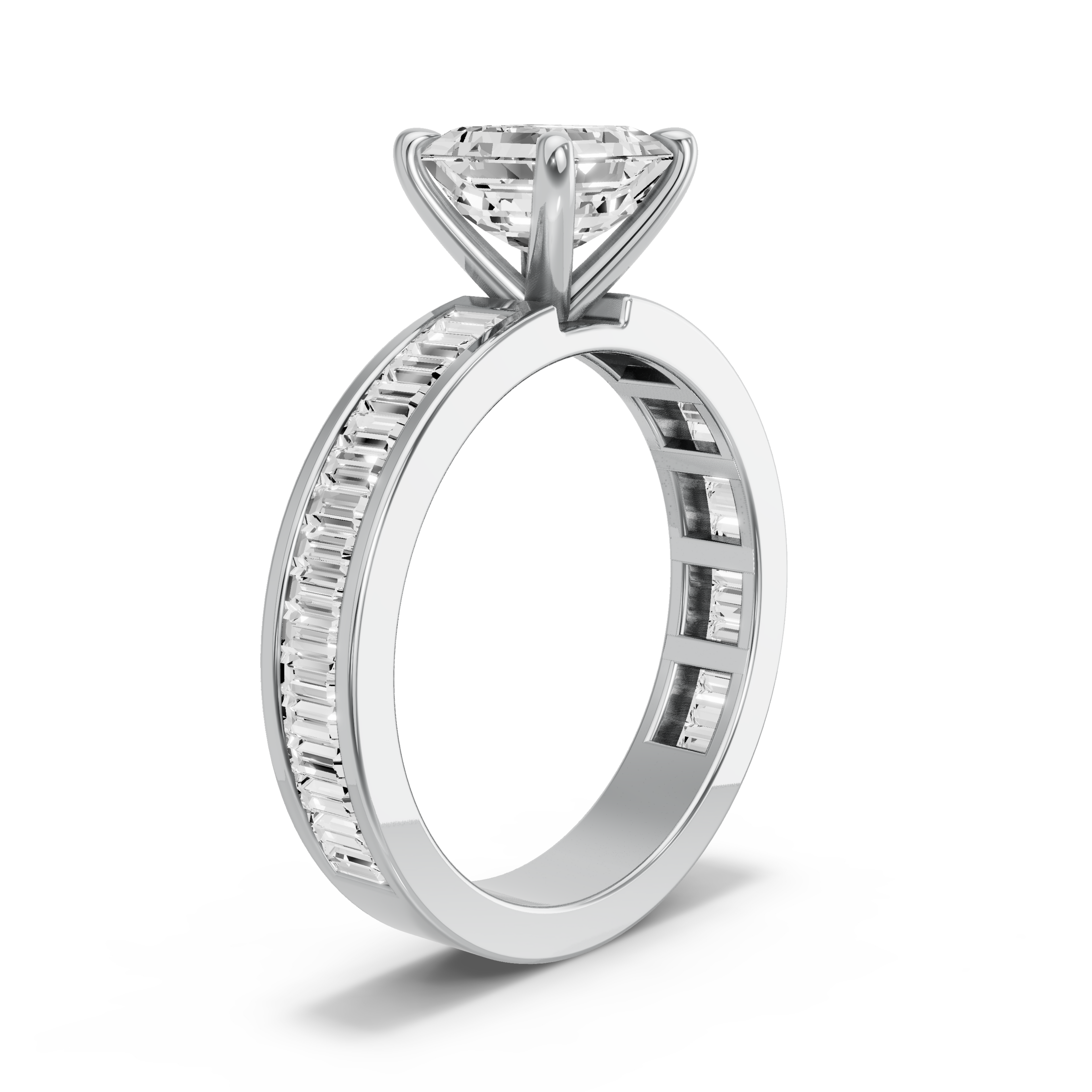 Image for Asscher Four Prong Ring with Baguette Channel band in 18K Two Tone Rose Gold