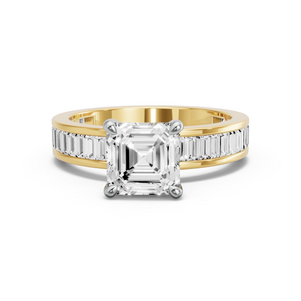 Image for Asscher Four Prong Ring with Baguette Channel band