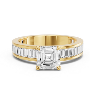 Image for Asscher Four Prong Ring with Baguette Channel band