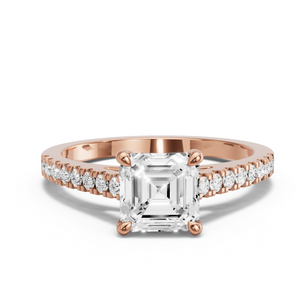 Image for Asscher Four Prong Ring with Cathedral Pave band