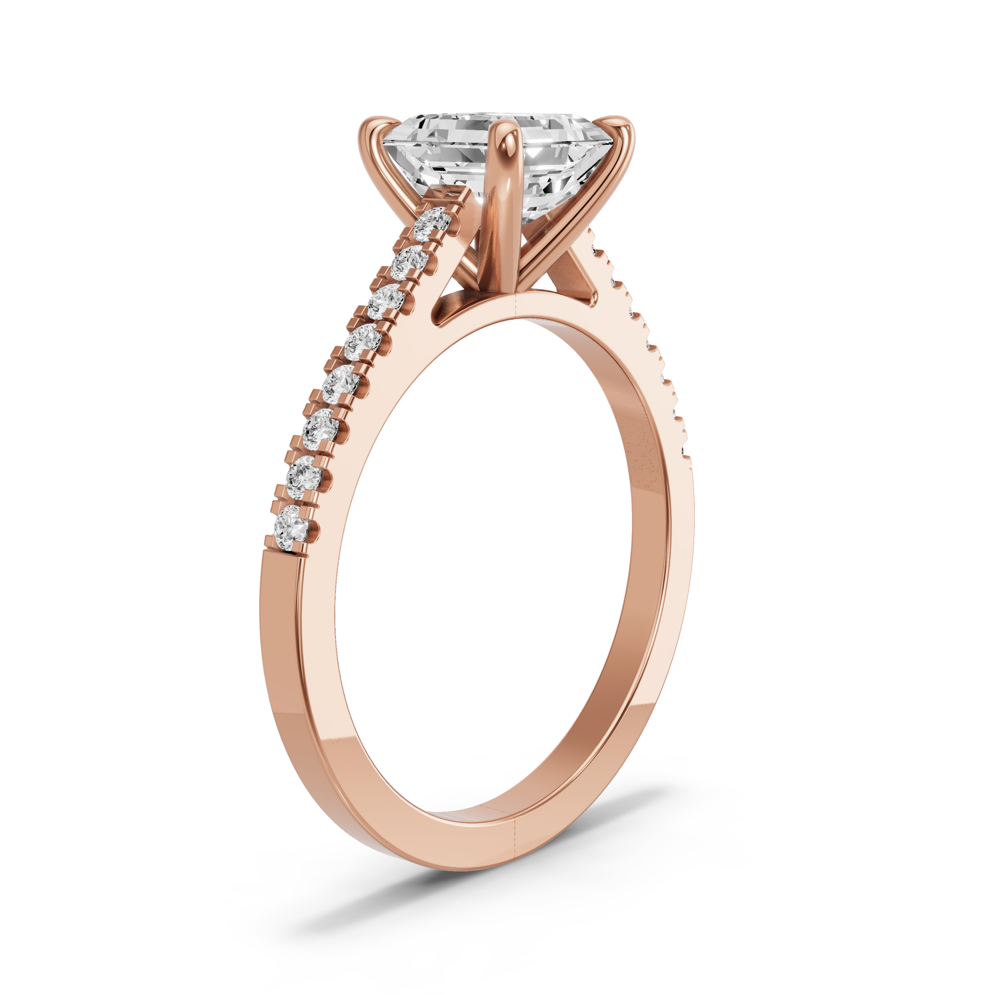 Image for Asscher Four Prong Ring with Cathedral Pave band in 14K Yellow Gold