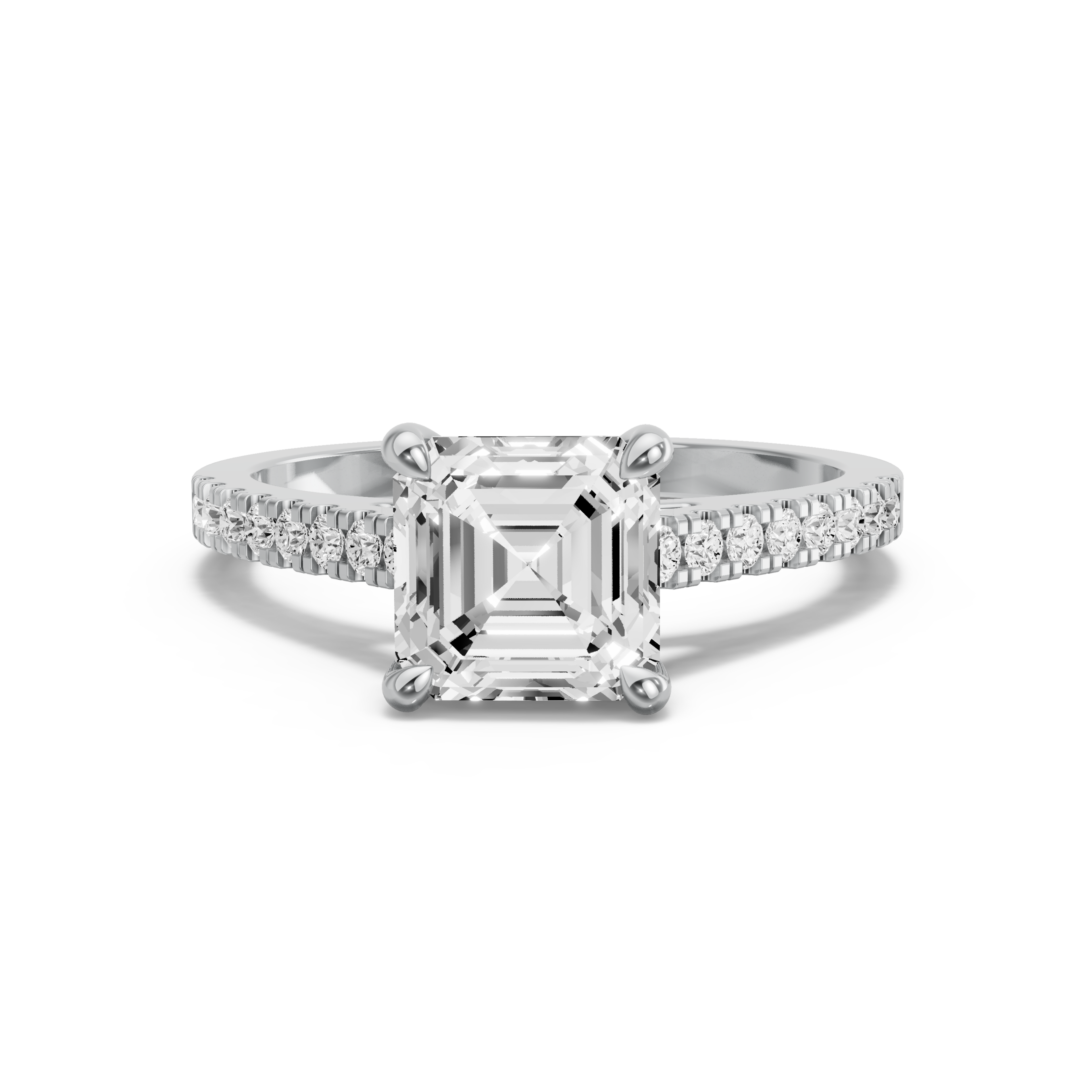 Image for Asscher Four Prong Ring with Cathedral Pave band in 14K Two Tone Rose Gold