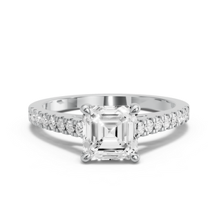 Image for Asscher Four Prong Ring with Cathedral Pave band