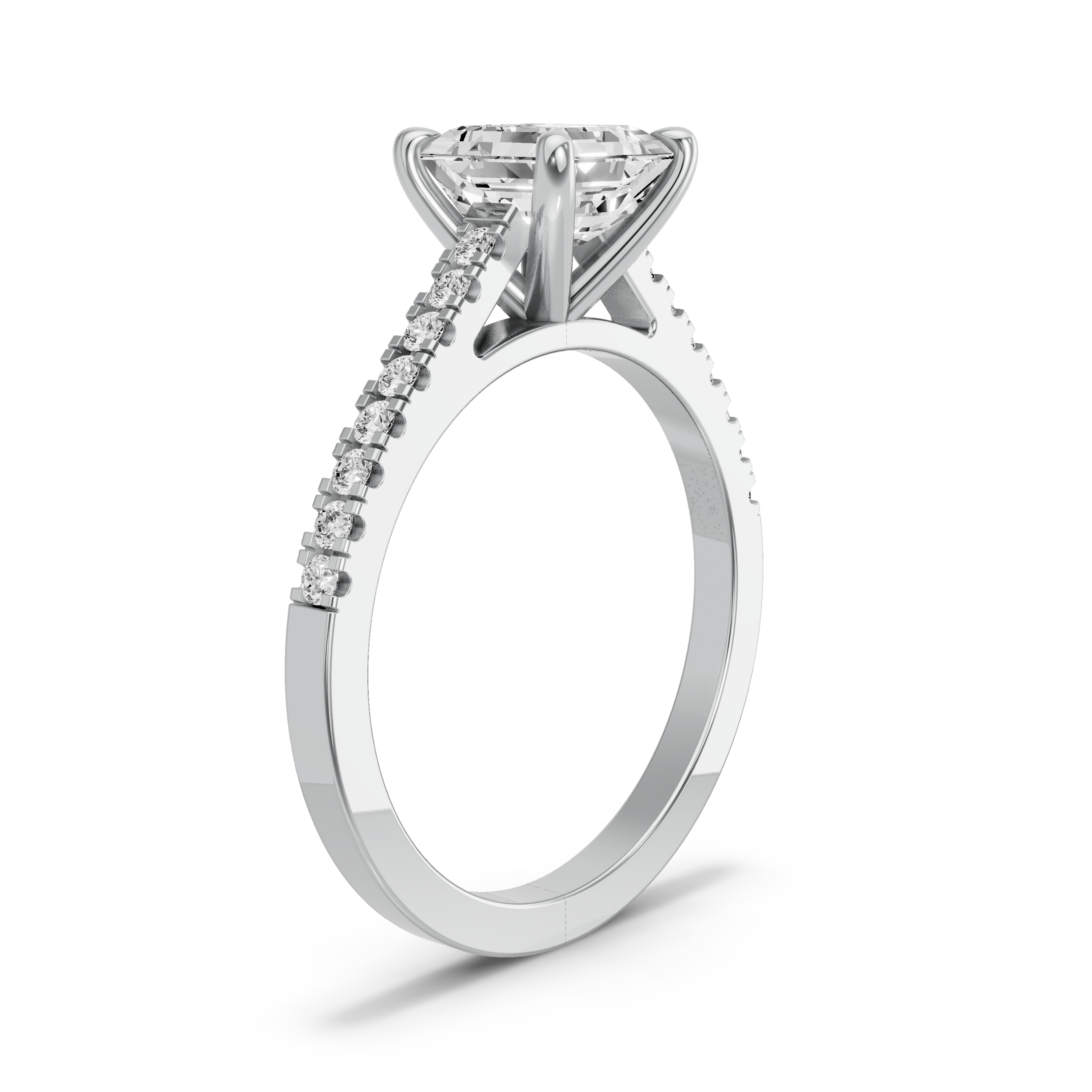 Image for Asscher Four Prong Ring with Cathedral Pave band in 18K Two Tone Rose Gold