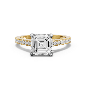 Image for Asscher Four Prong Ring with Cathedral Pave band