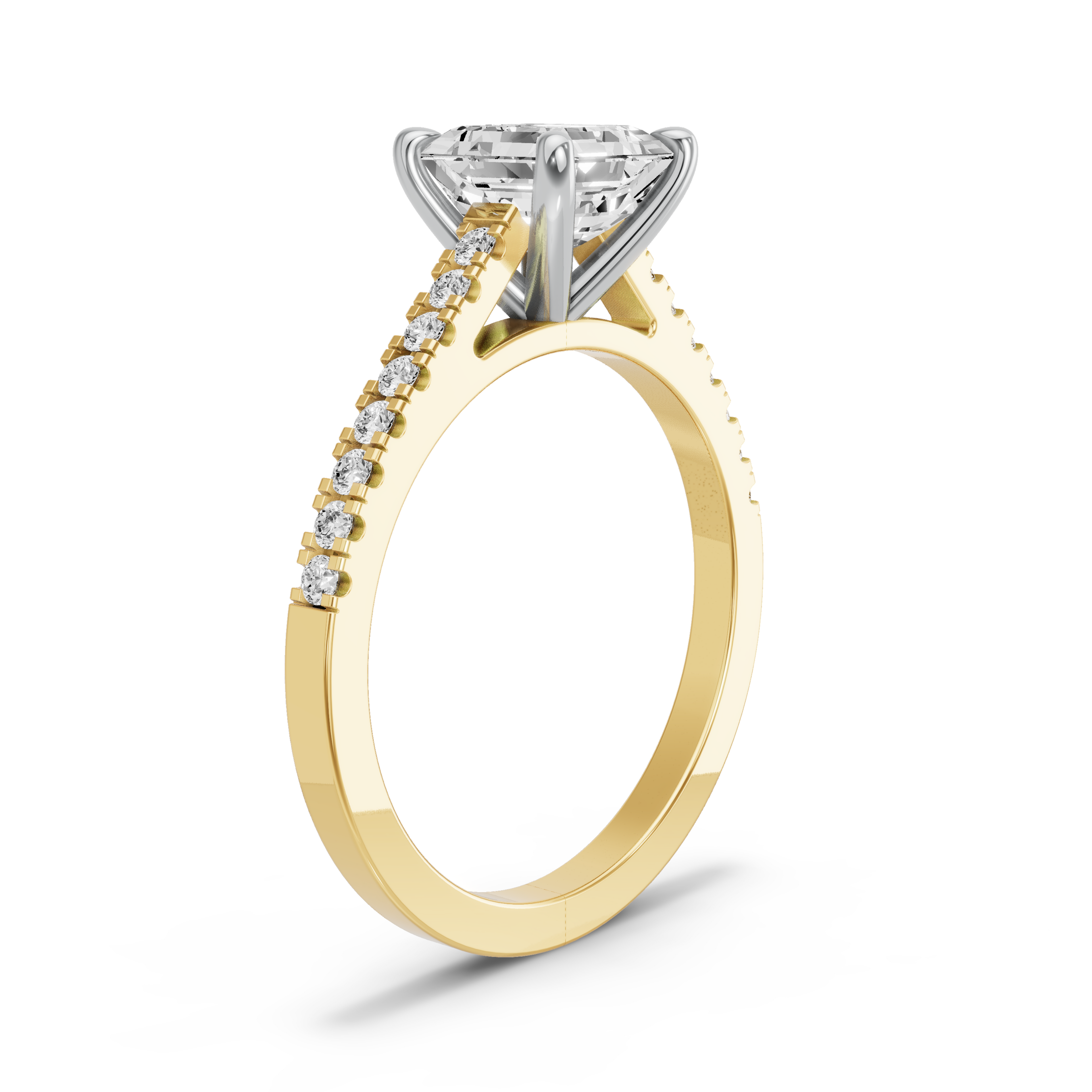 Image for Asscher Four Prong Ring with Cathedral Pave band in 10K Rose Gold