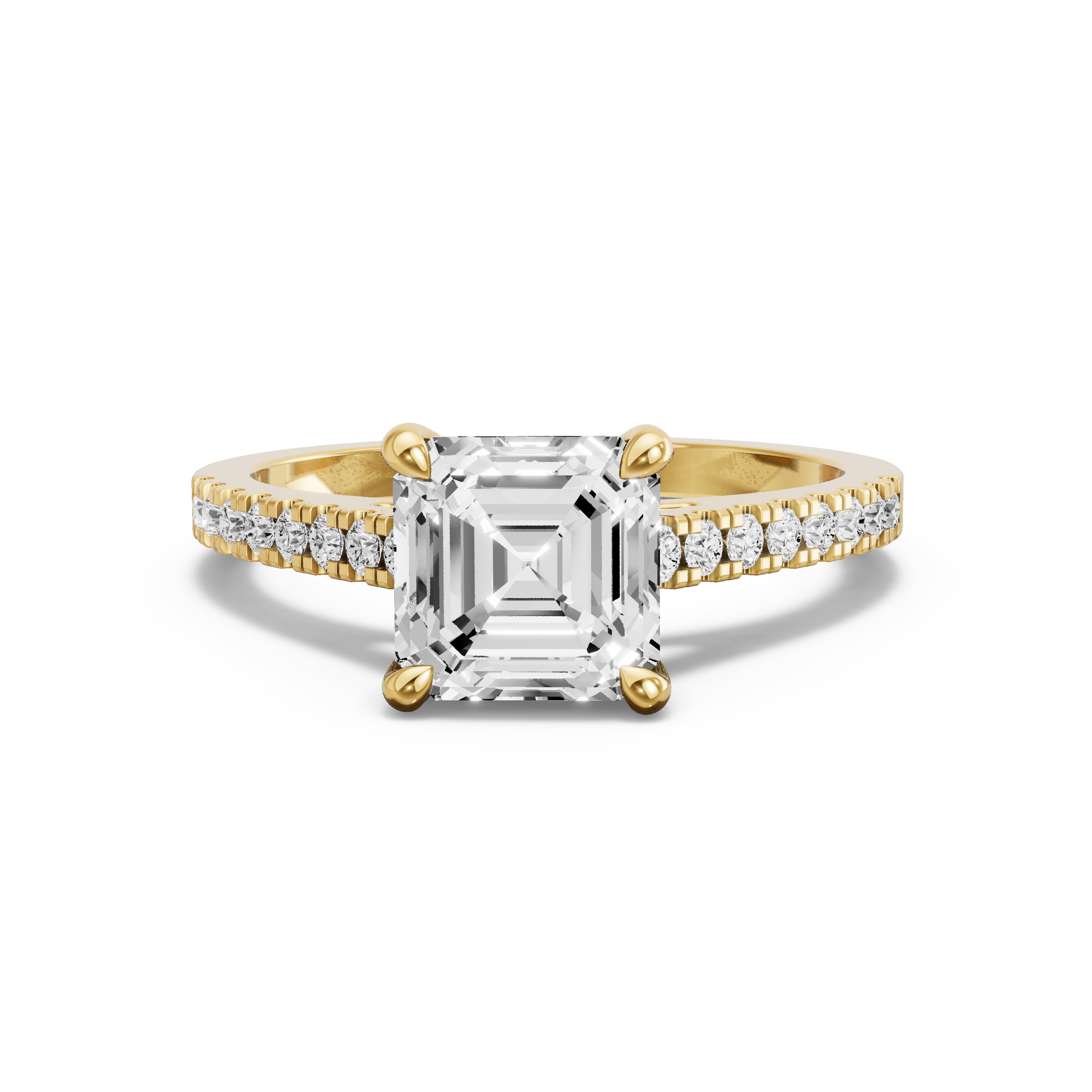 Image for Asscher Four Prong Ring with Cathedral Pave band in 10K White Gold