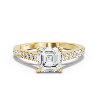 Image for Asscher Four Prong Ring with Cathedral Pave band