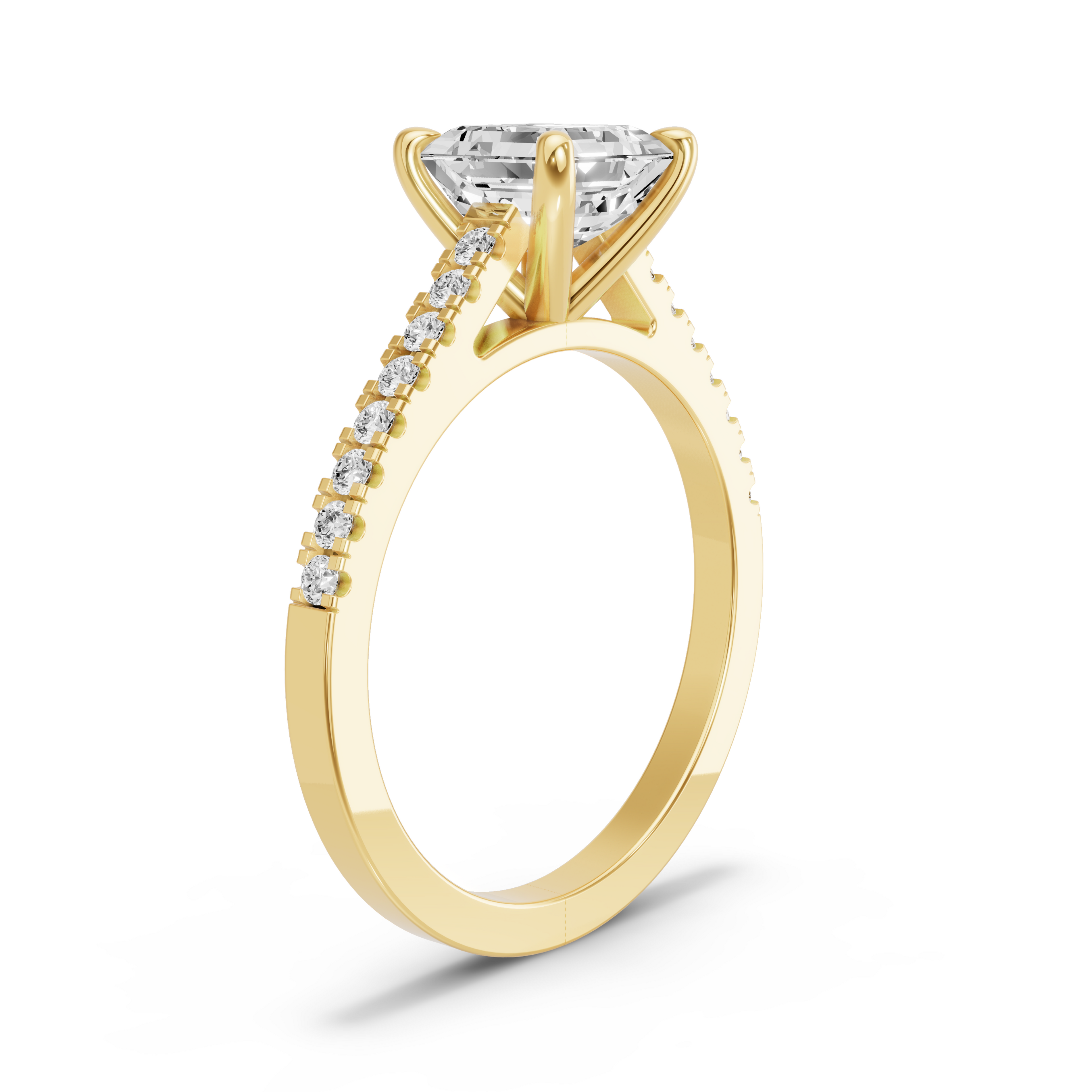 Image for Asscher Four Prong Ring with Cathedral Pave band in 10K White Gold