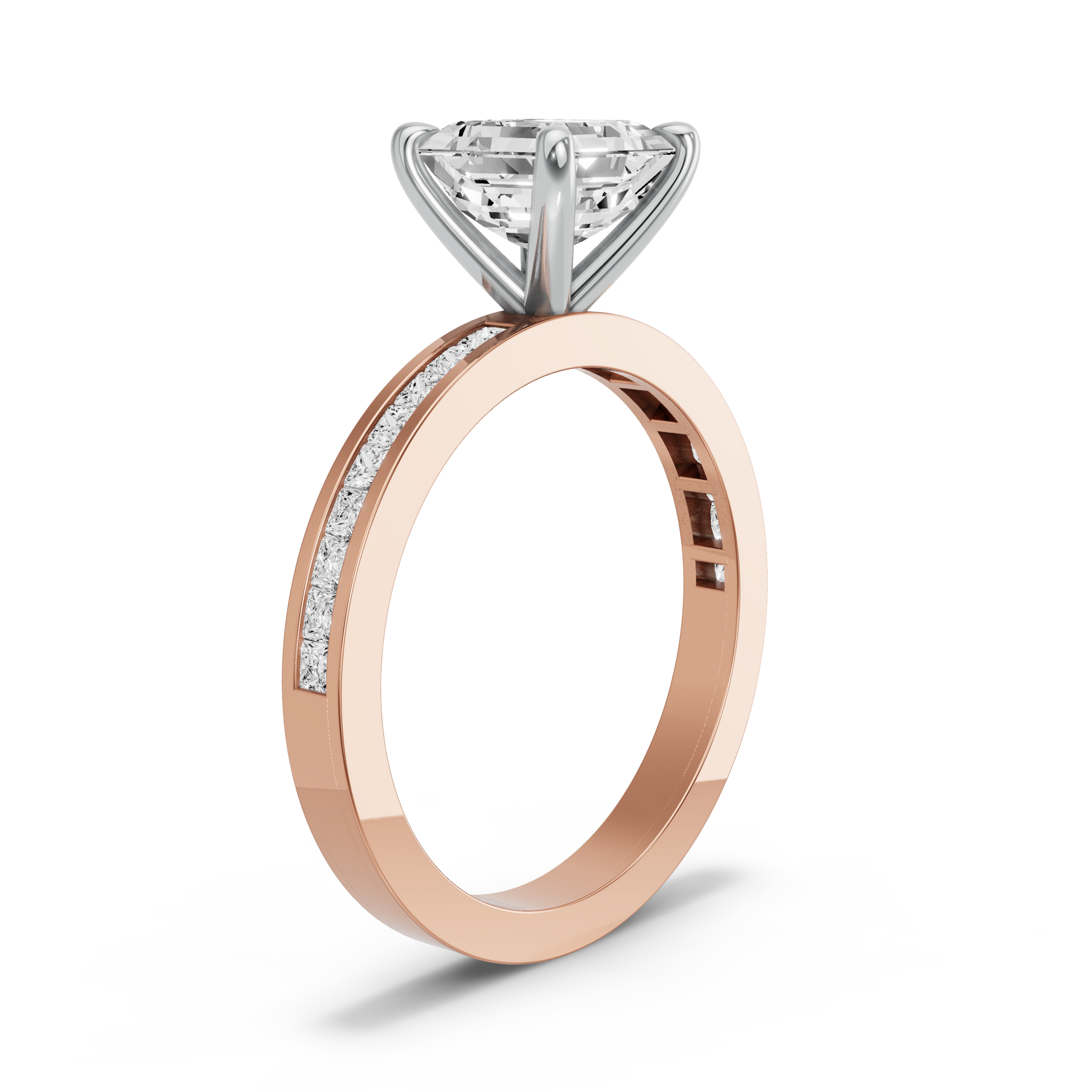 Image for Asscher Four Prong Ring with Channel band in 10K Two Tone Yellow Gold